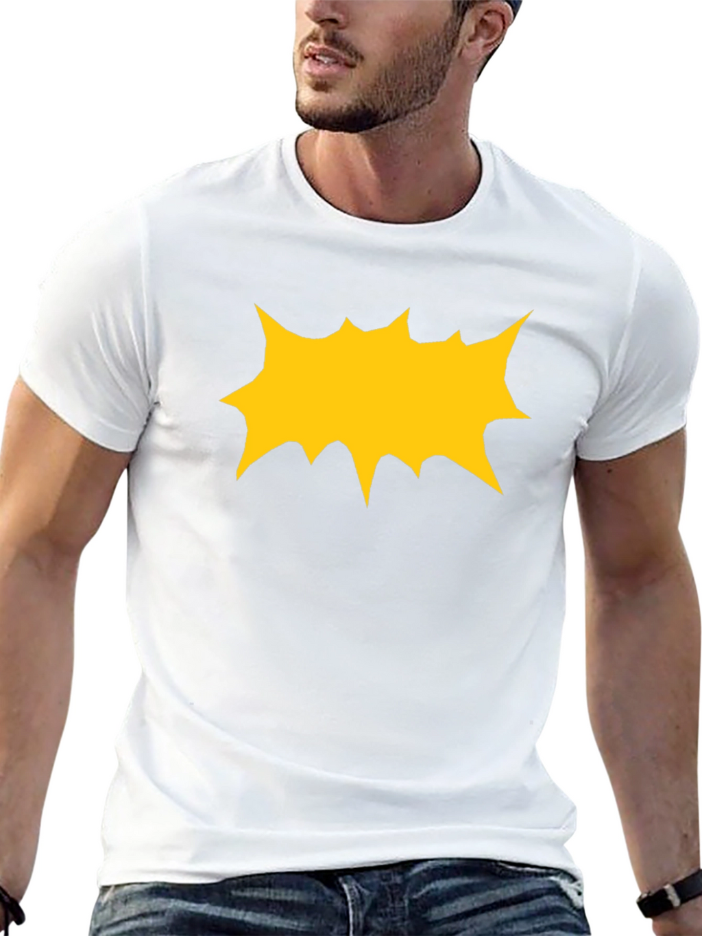 Black T-Shirt with Yellow Comic Explosion Graphic
