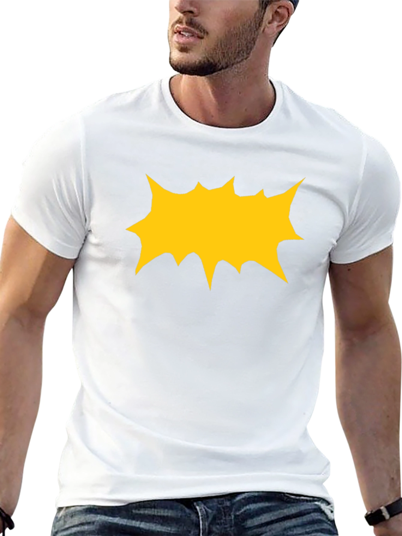 Black T-Shirt with Yellow Comic Explosion Graphic