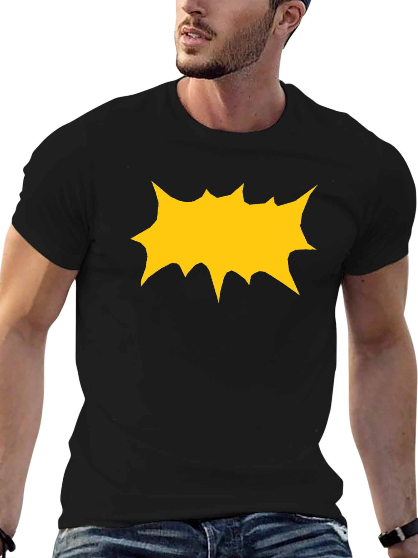 Black T-Shirt with Yellow Comic Explosion Graphic