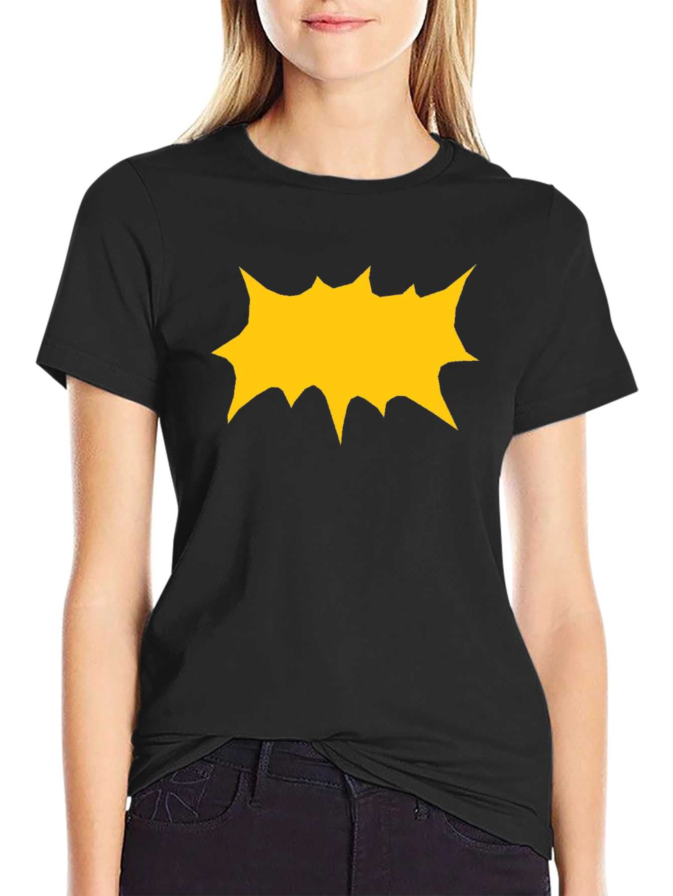 Black T-Shirt with Yellow Comic Explosion Graphic