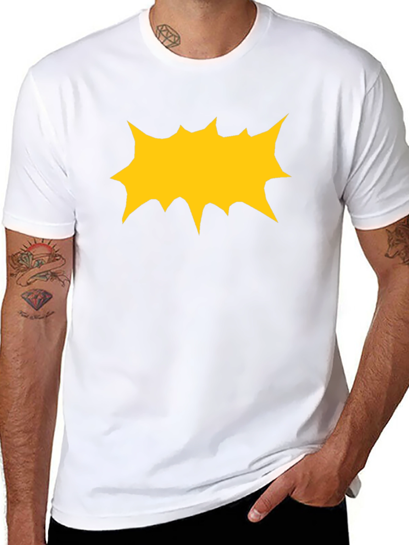 Black T-Shirt with Yellow Comic Explosion Graphic
