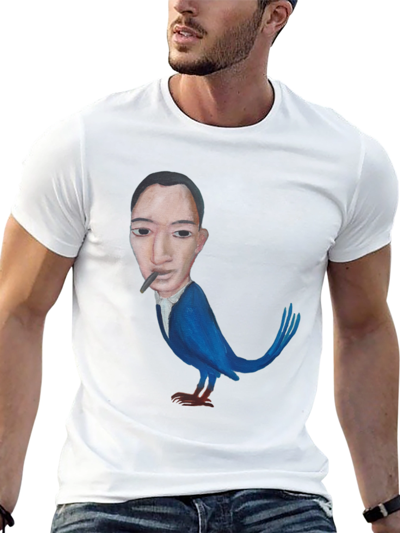 Surreal Man-Bird Graphic Tee - Black