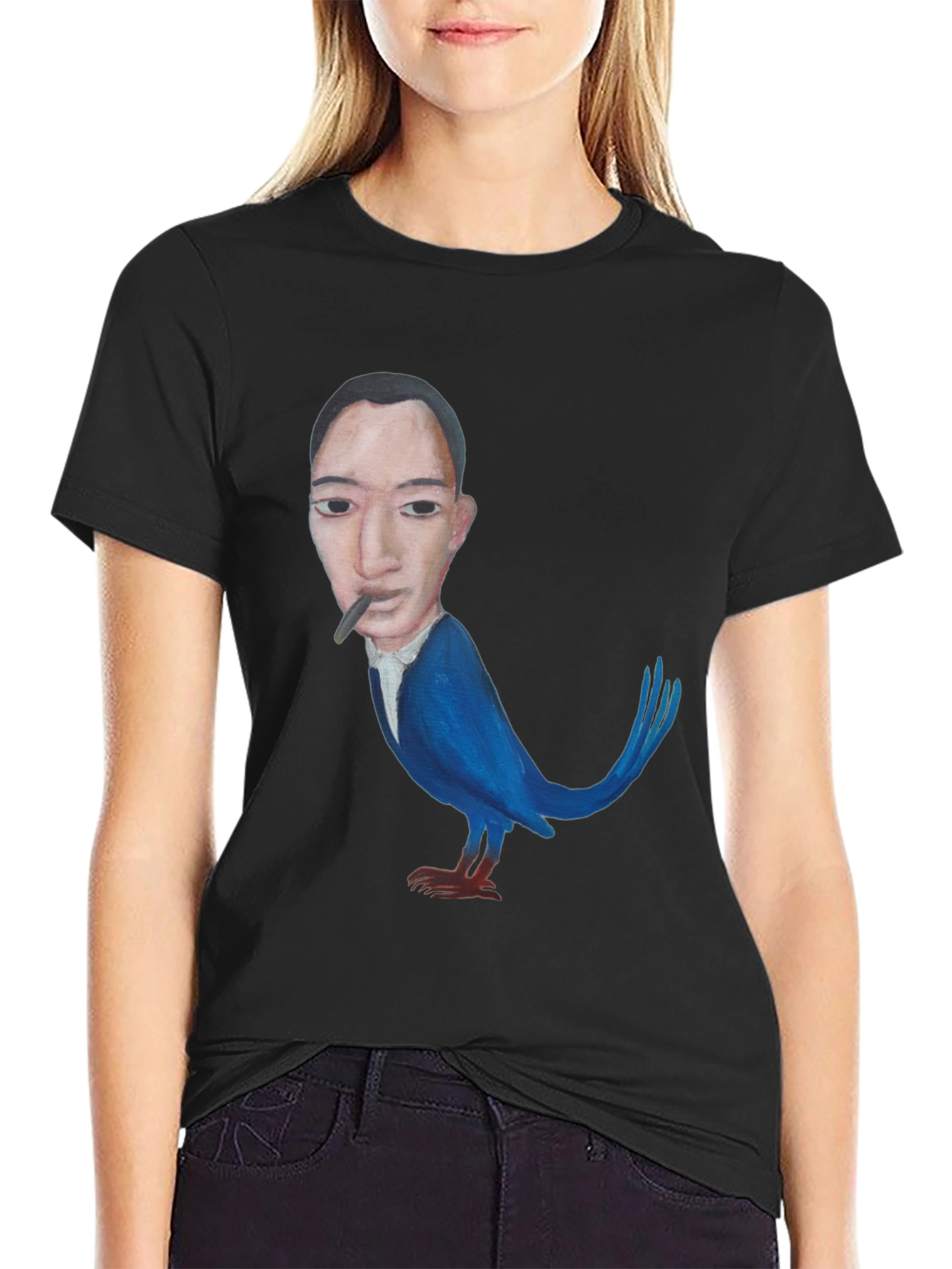 Surreal Man-Bird Graphic Tee - Black