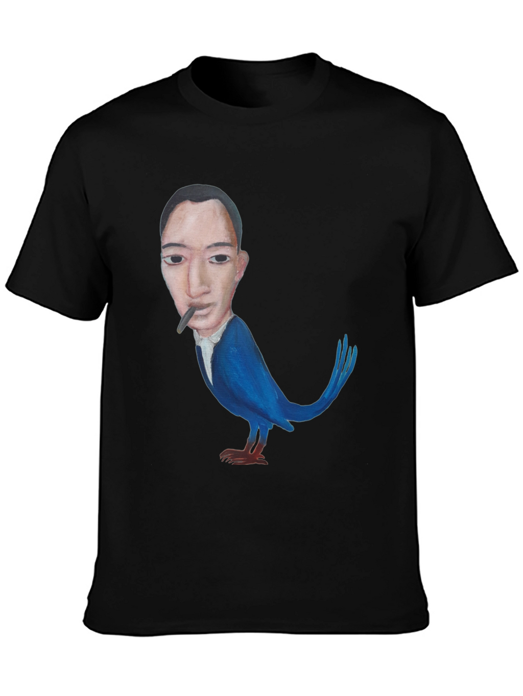 Surreal Man-Bird Graphic Tee - Black