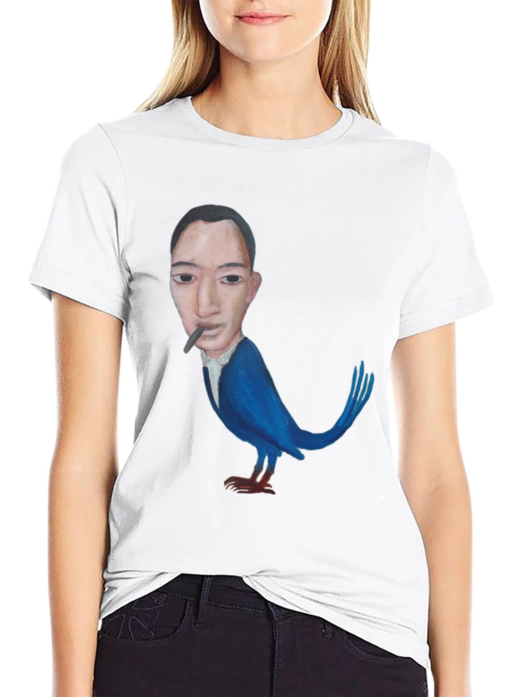 Surreal Man-Bird Graphic Tee - Black