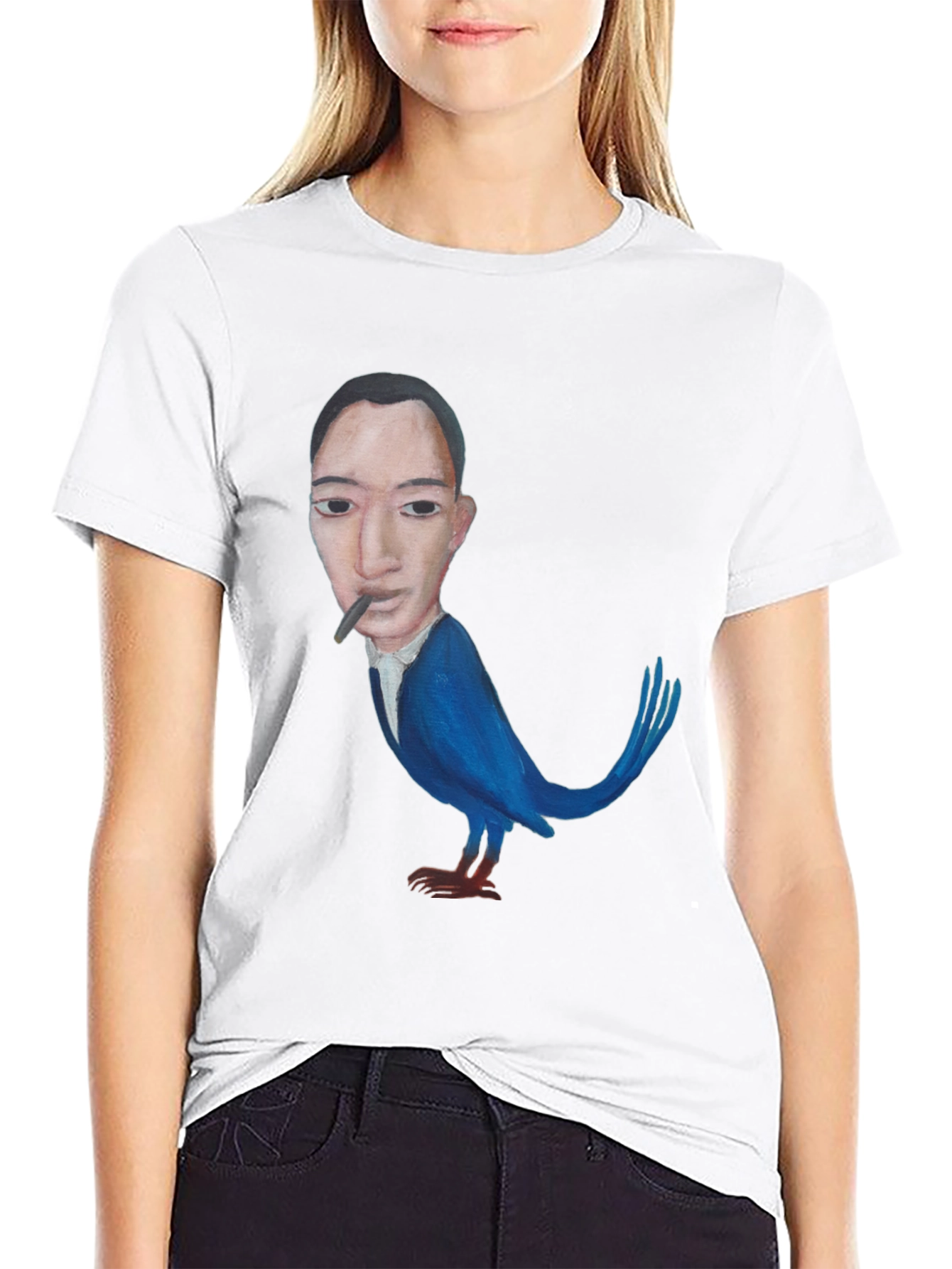 Surreal Man-Bird Graphic Tee - Black