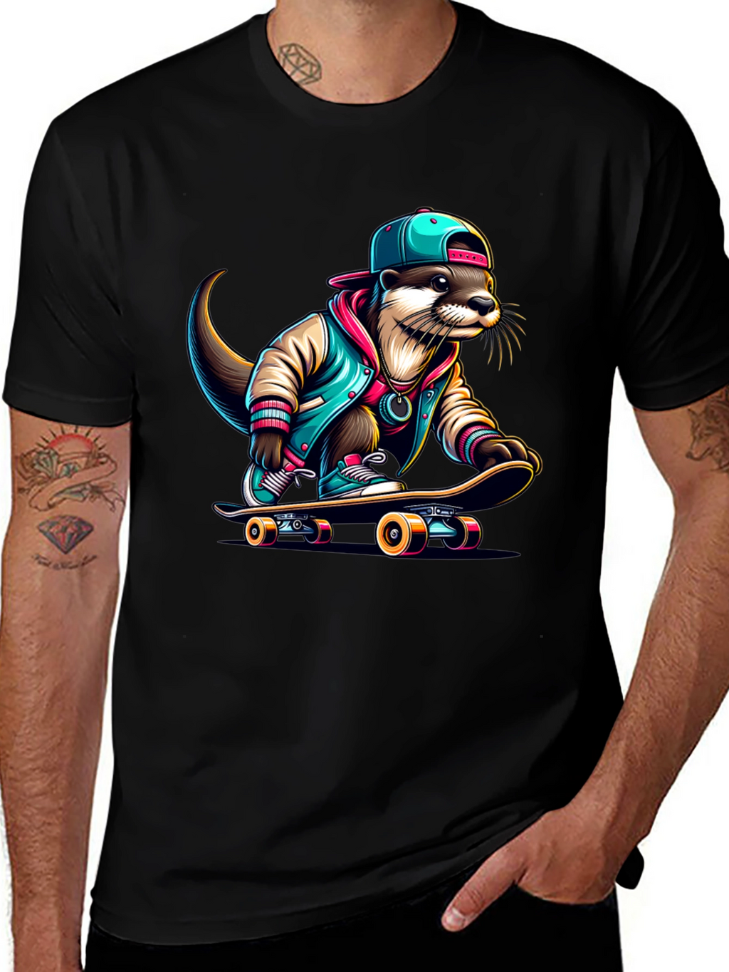 Cool Otter Skateboarder Graphic Tee