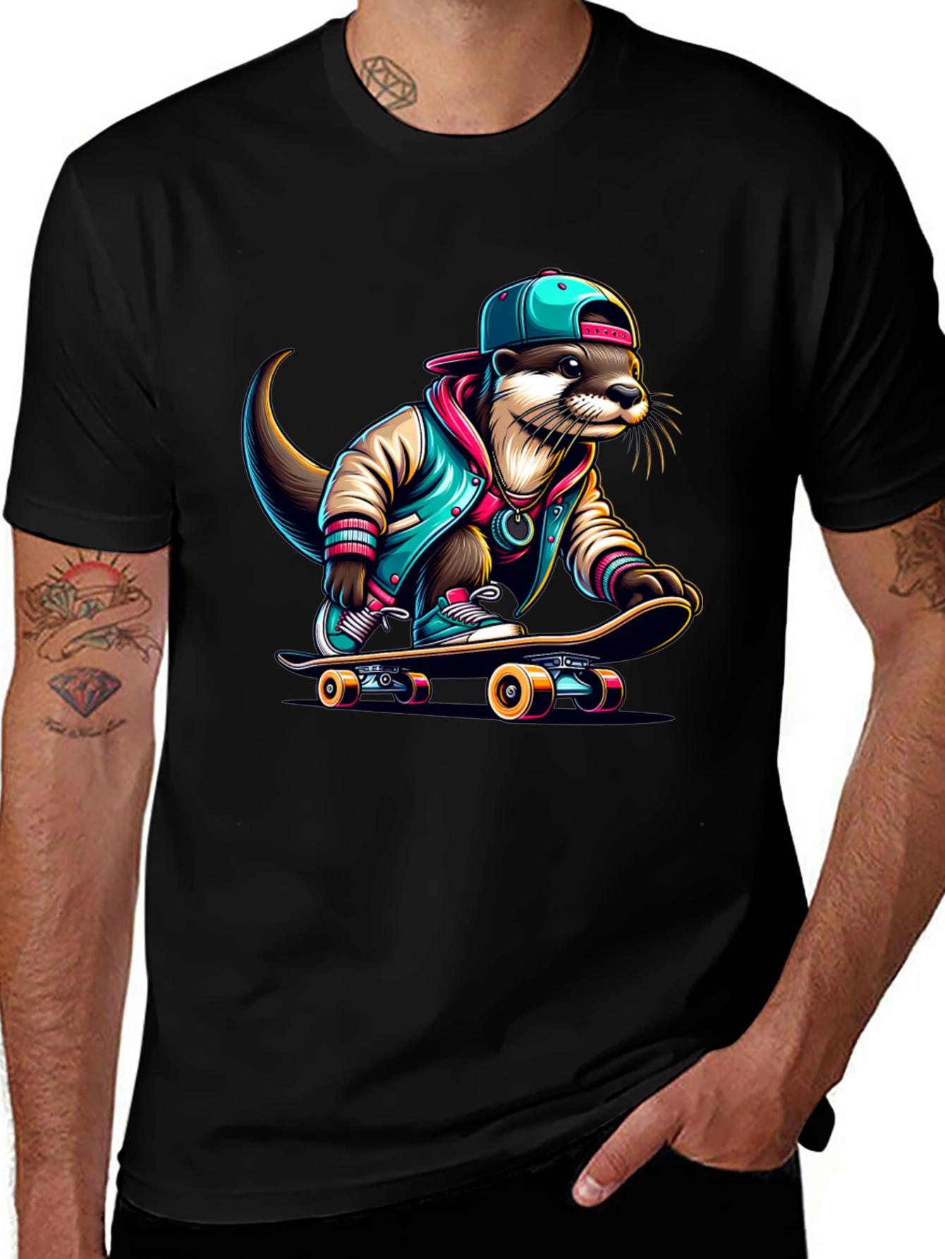 Cool Otter Skateboarder Graphic Tee