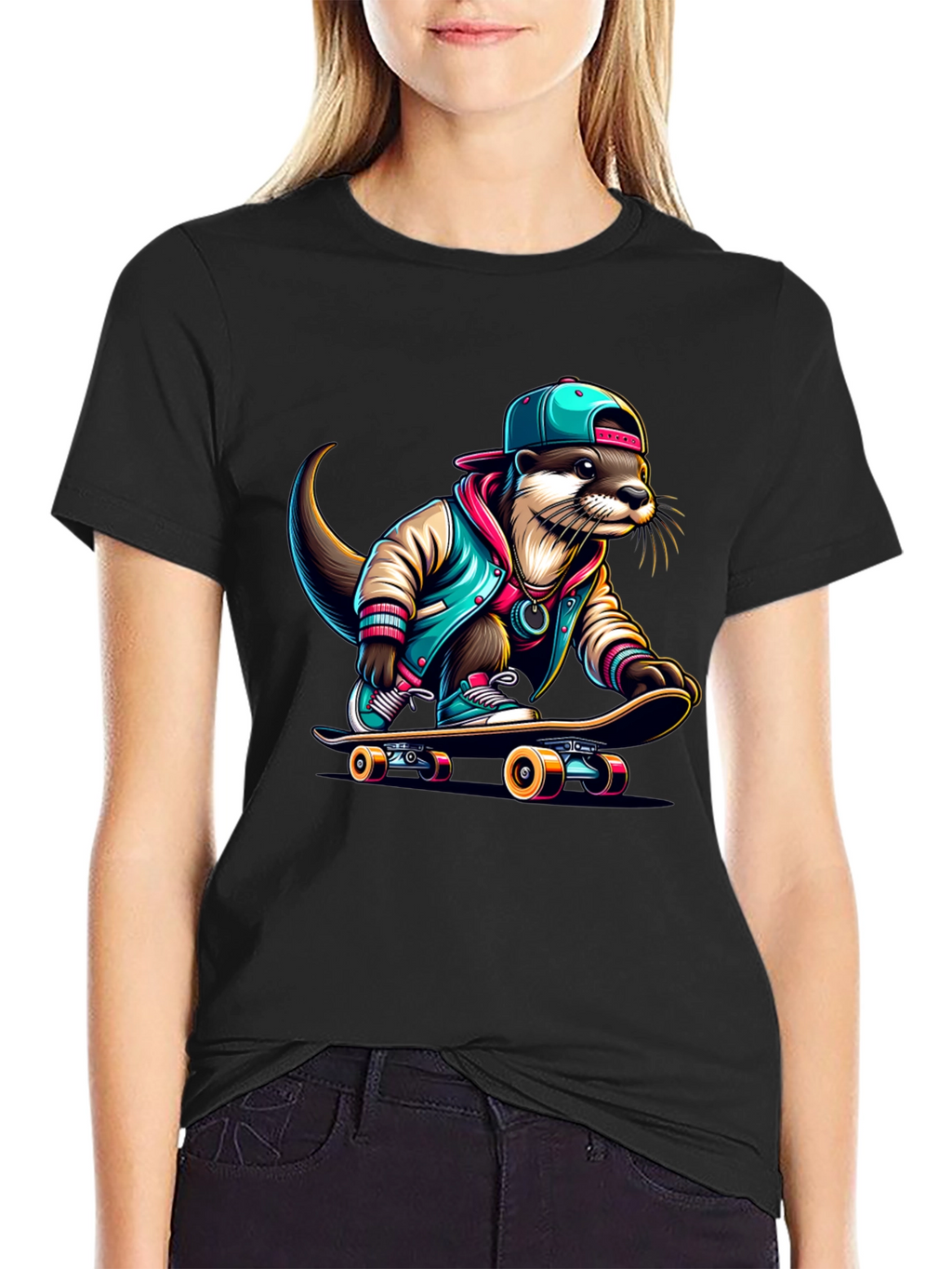 Cool Otter Skateboarder Graphic Tee