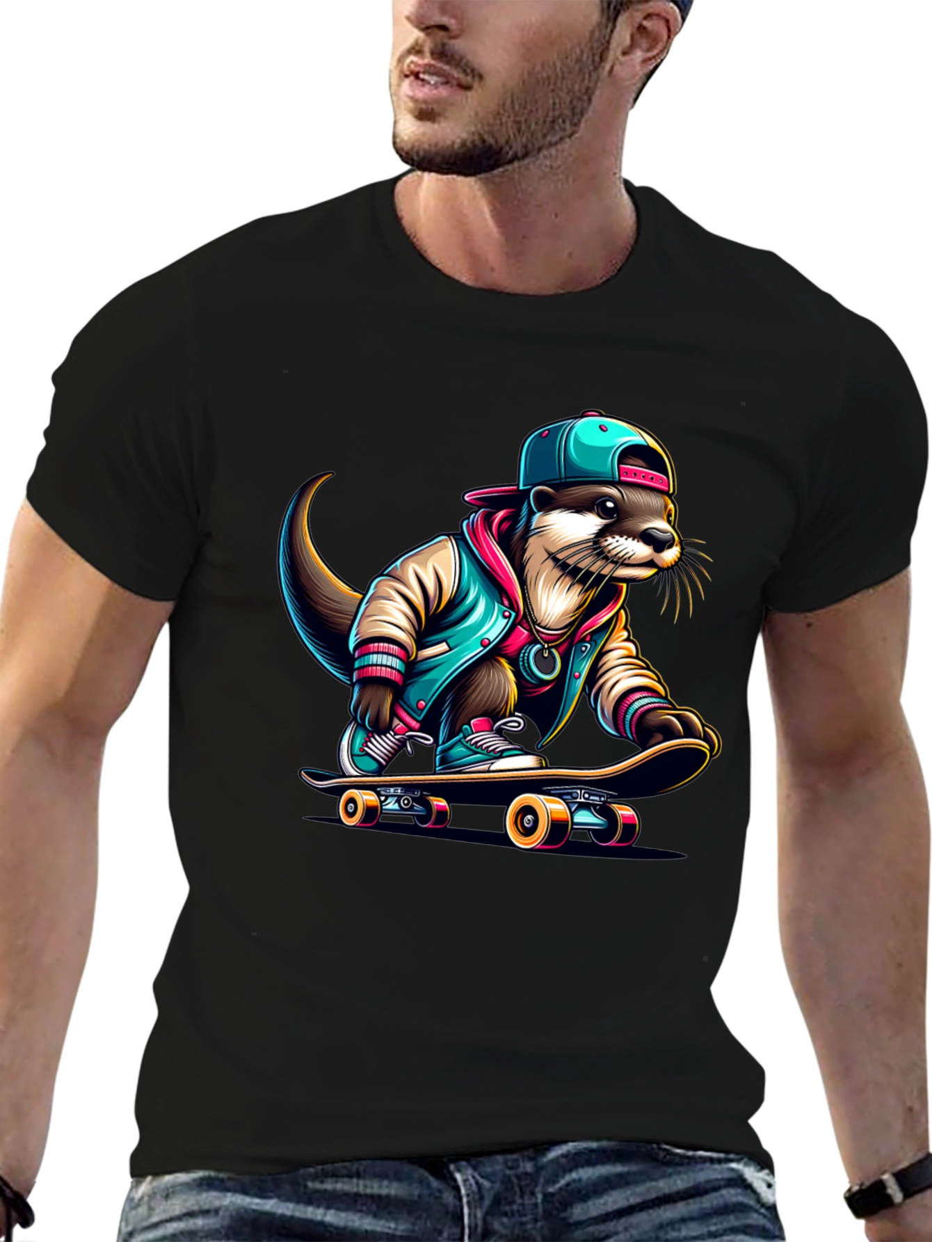 Cool Otter Skateboarder Graphic Tee