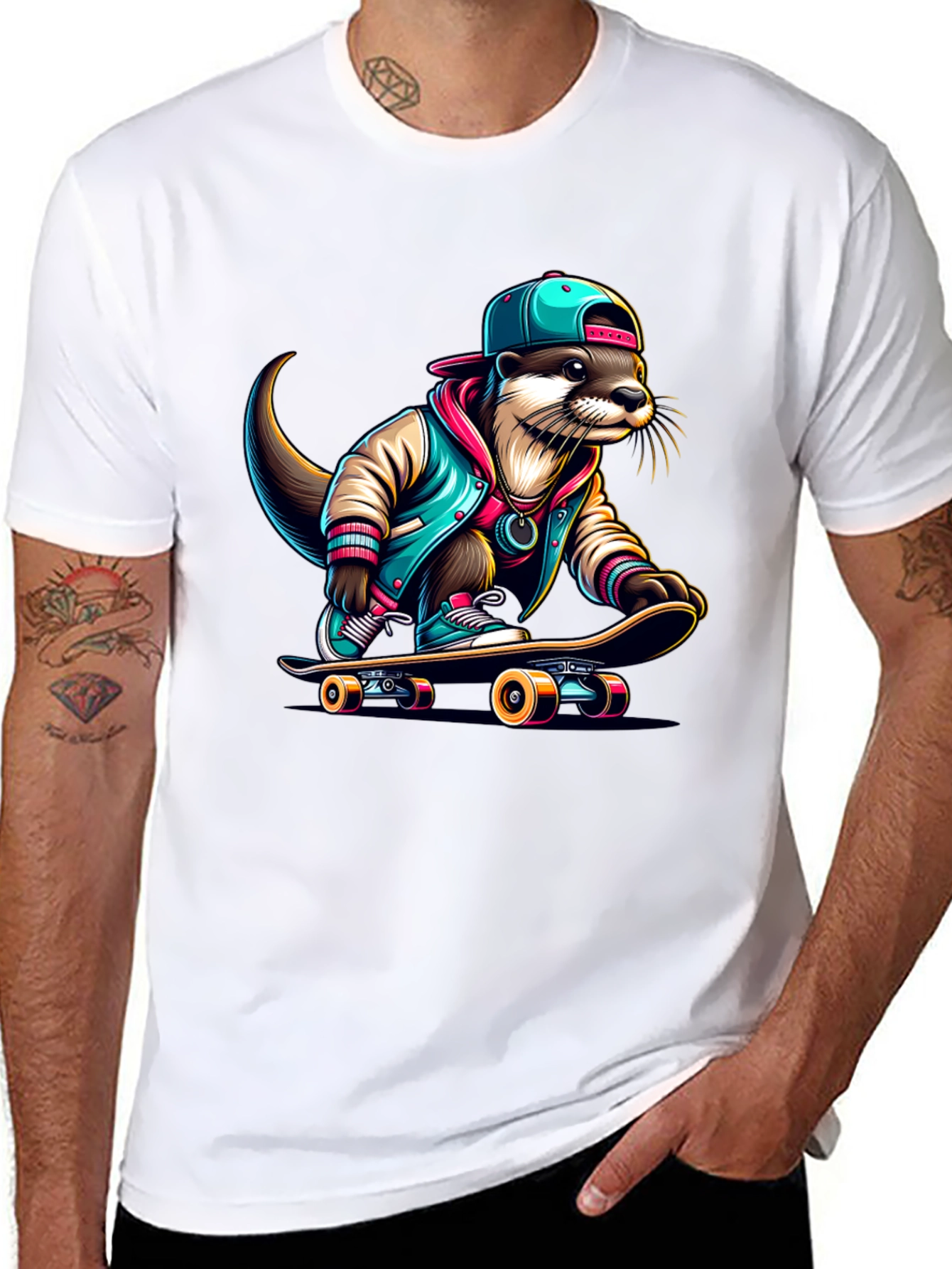 Cool Otter Skateboarder Graphic Tee
