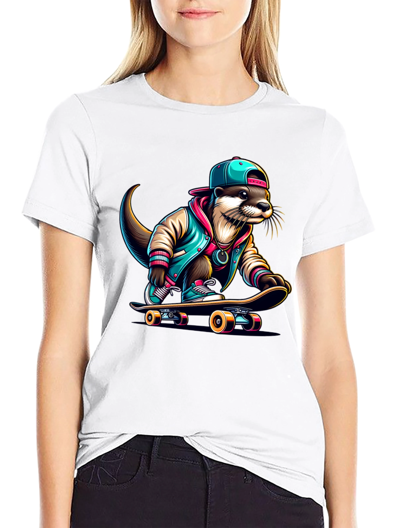 Cool Otter Skateboarder Graphic Tee