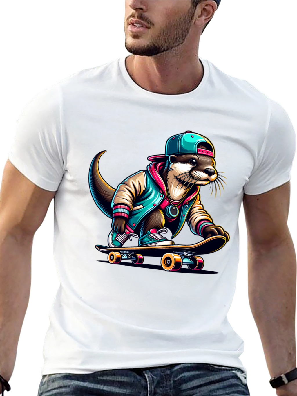 Cool Otter Skateboarder Graphic Tee