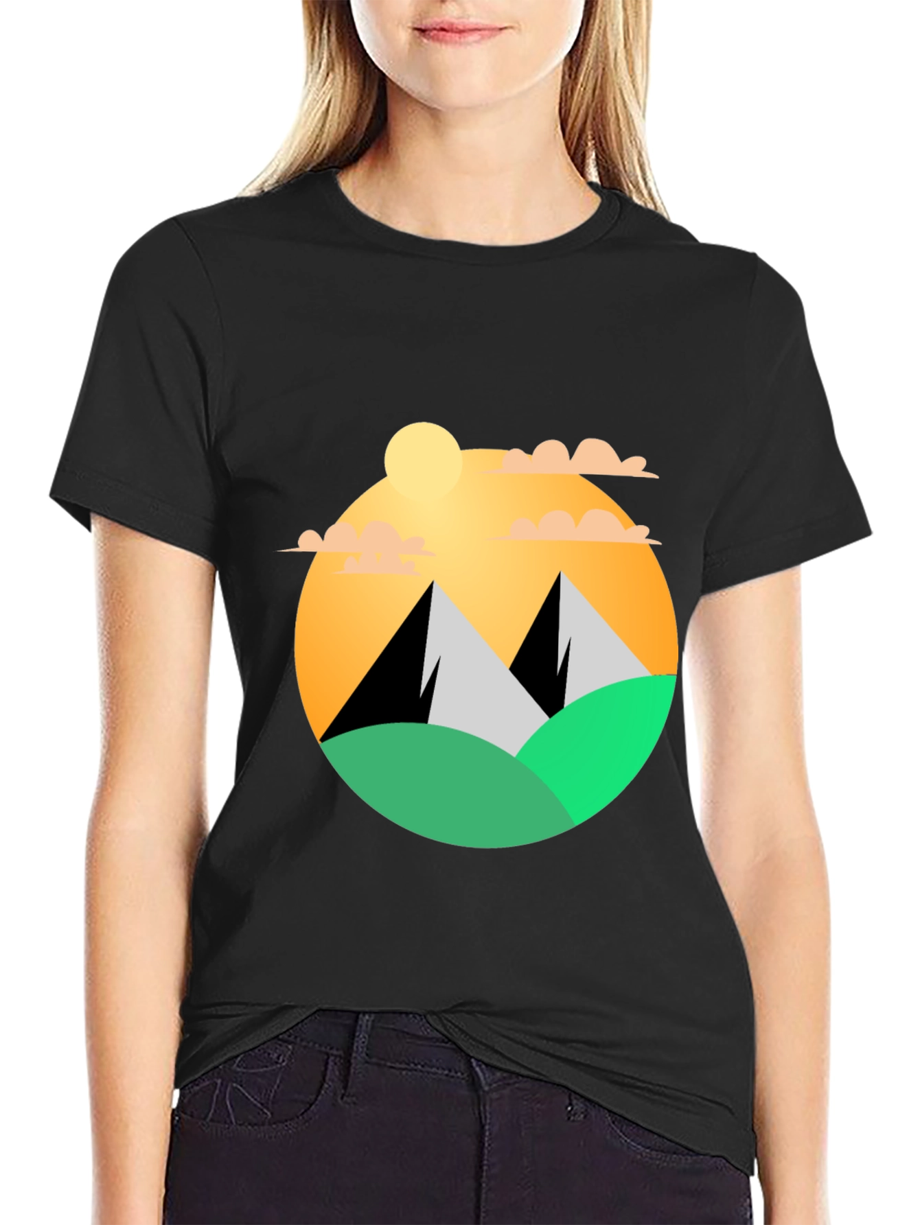 Mountainscape Graphic Tee - Black Cotton Blend