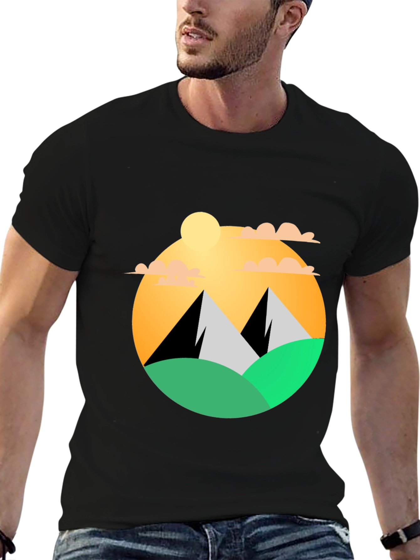 Mountainscape Graphic Tee - Black Cotton Blend