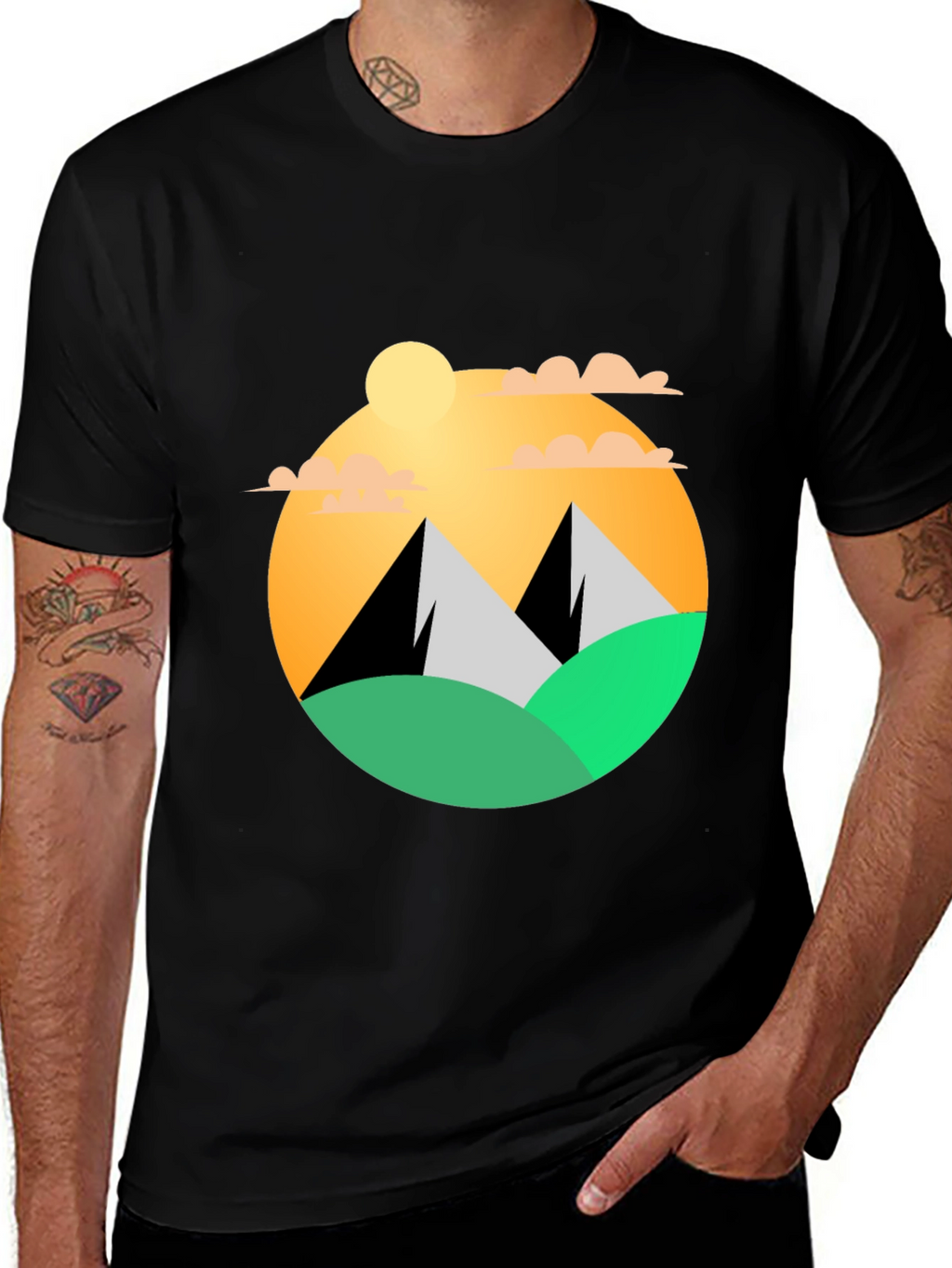 Mountainscape Graphic Tee - Black Cotton Blend