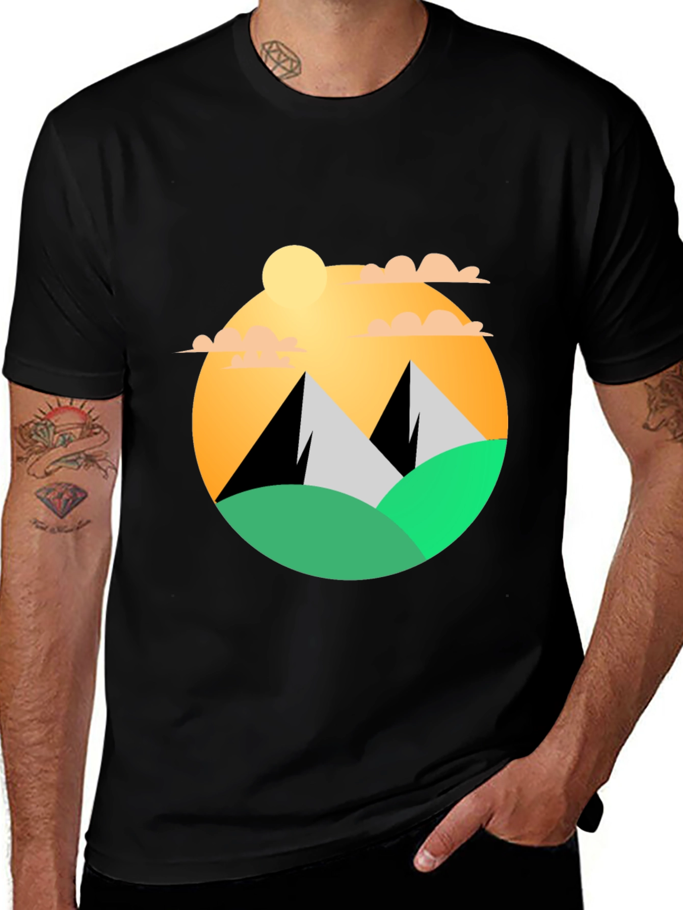 Mountainscape Graphic Tee - Black Cotton Blend