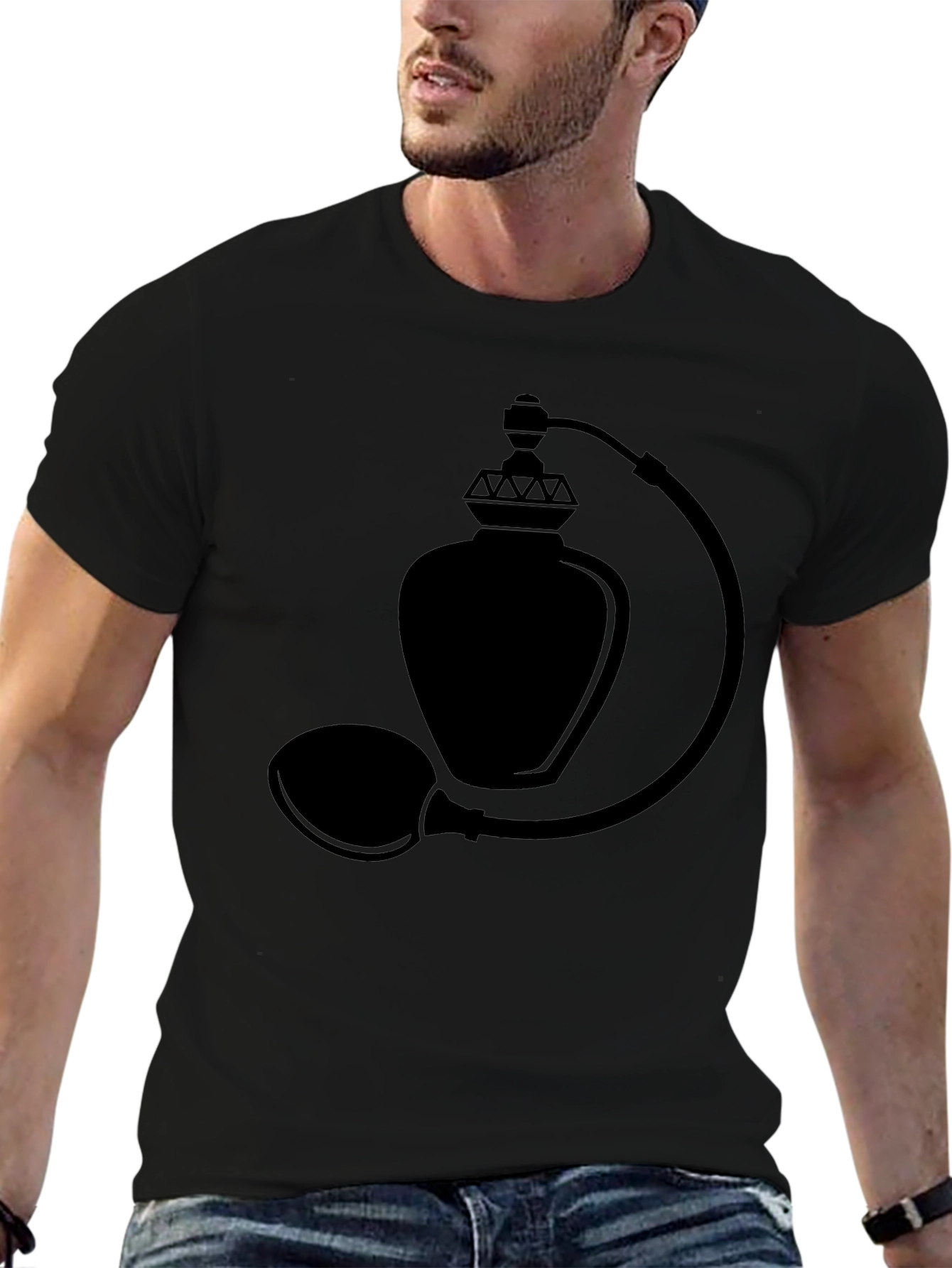 Elegant Black Perfume Bottle Graphic T-Shirt