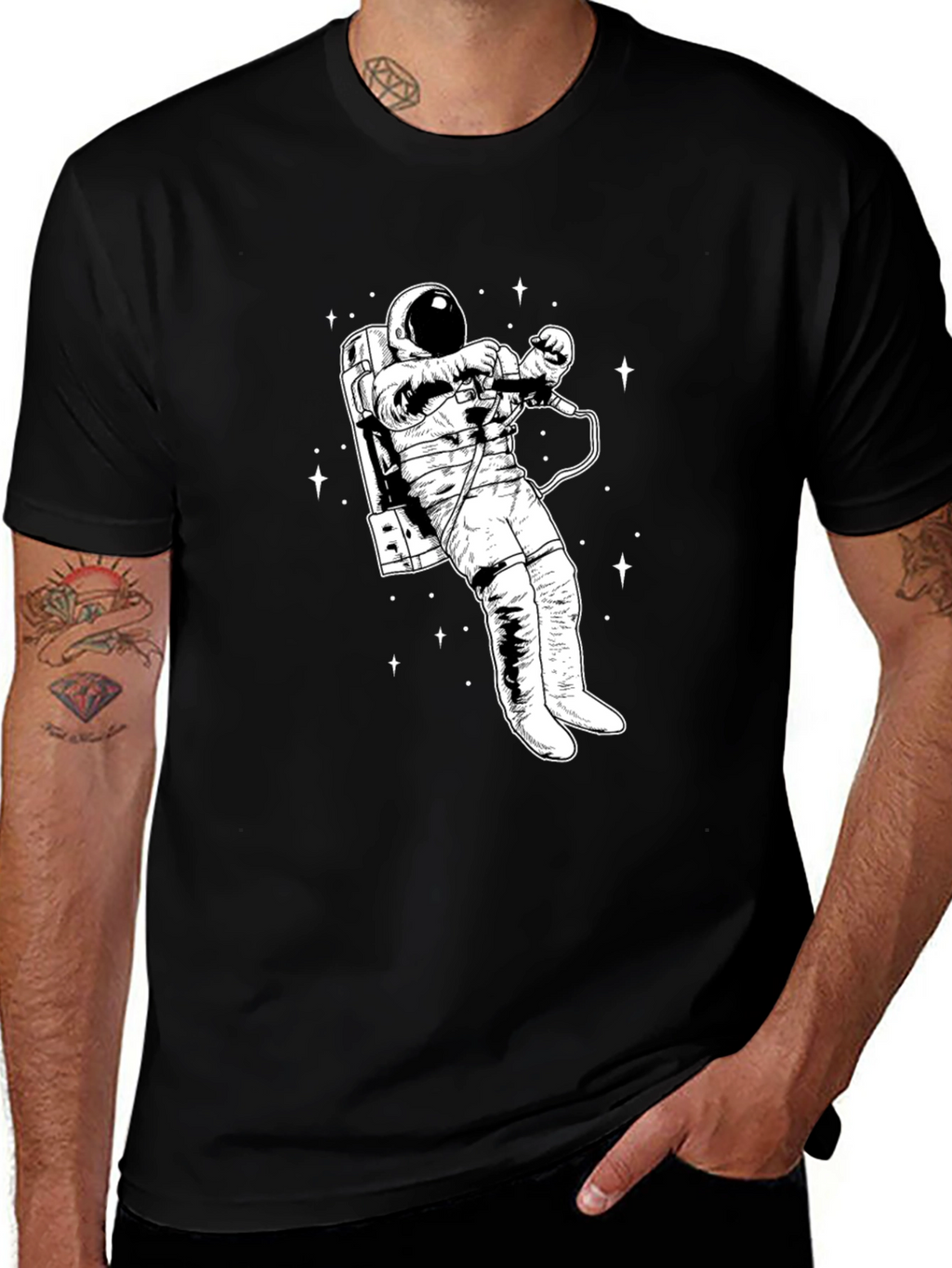 Astronaut Graphic T-Shirt - Black Crew Neck