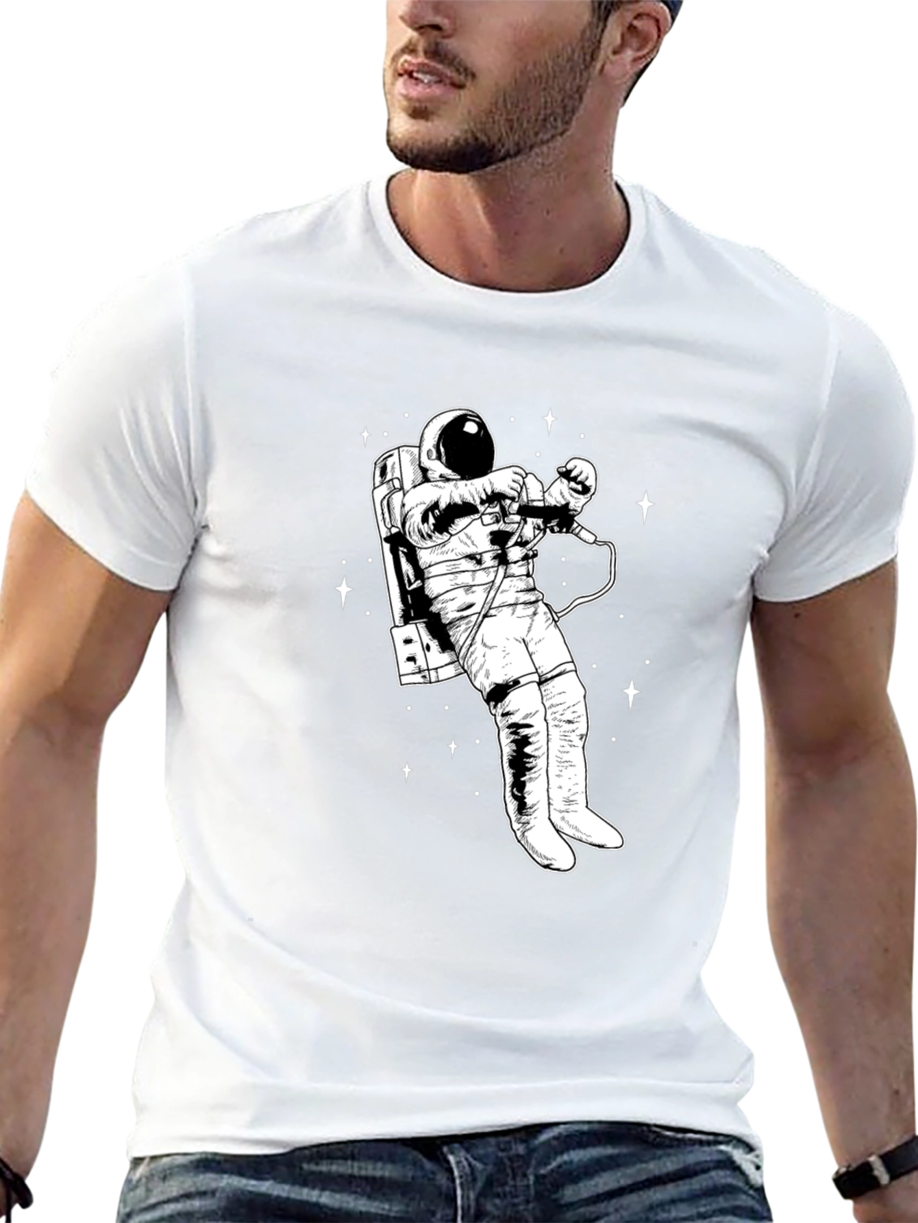 Astronaut Graphic T-Shirt - Black Crew Neck