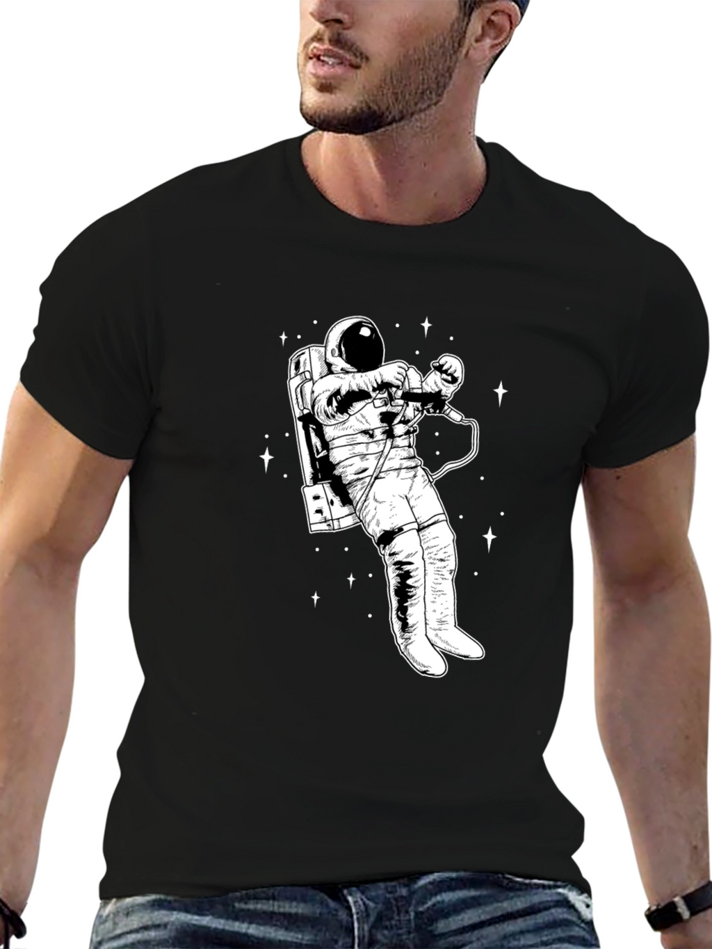 Astronaut Graphic T-Shirt - Black Crew Neck