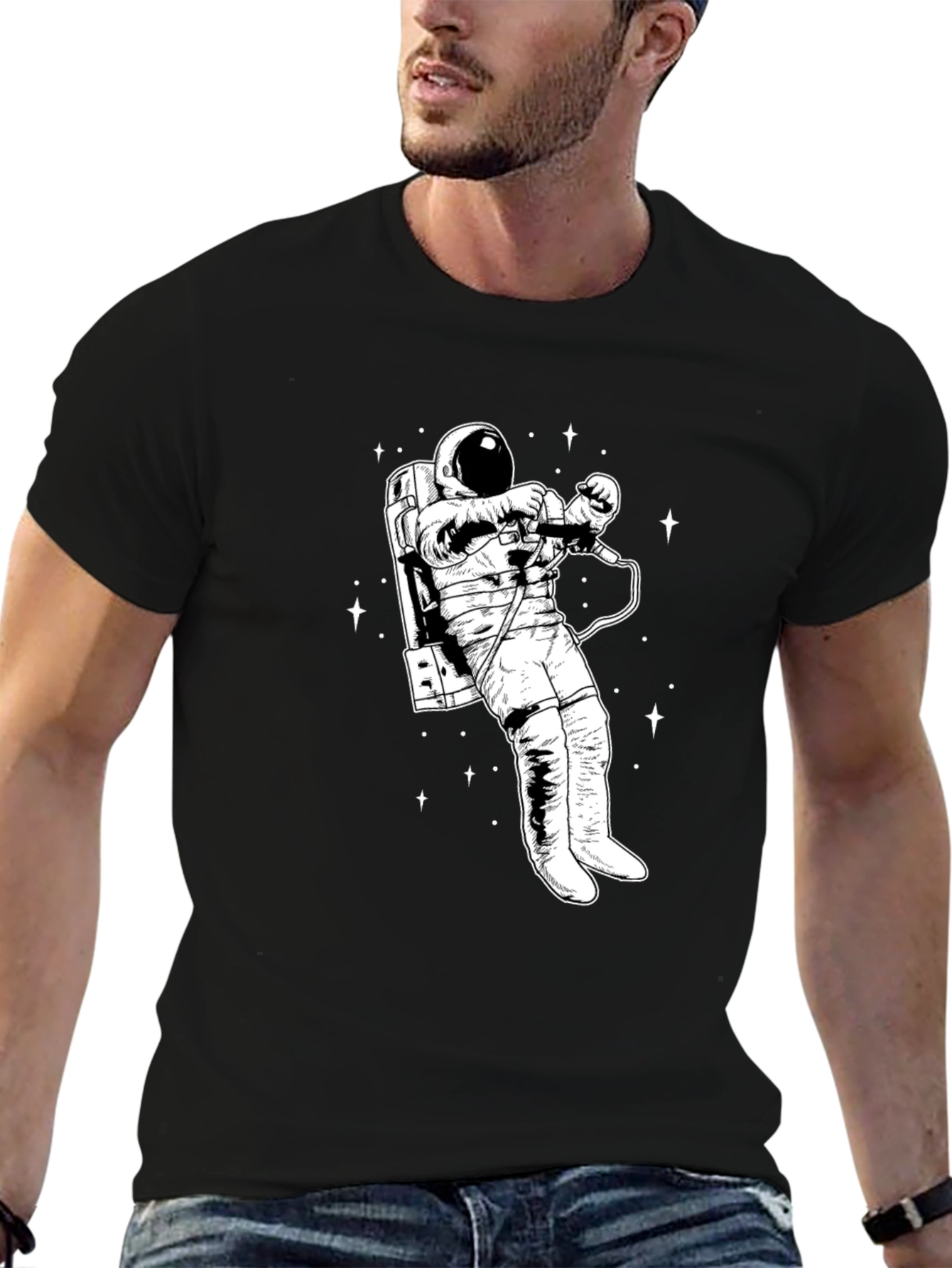 Astronaut Graphic T-Shirt - Black Crew Neck