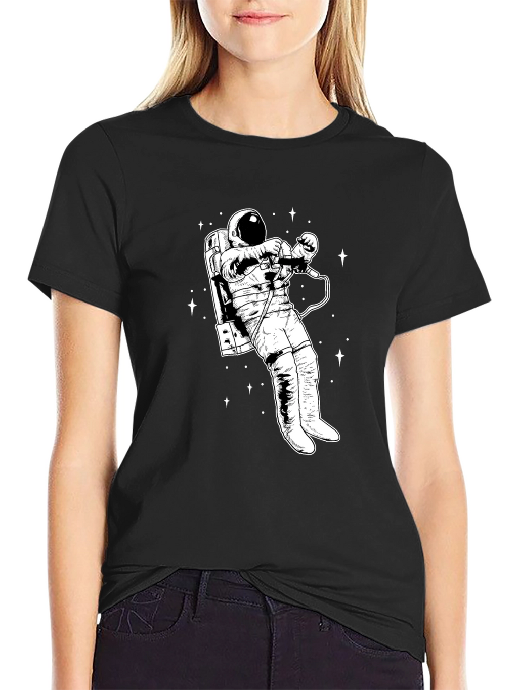 Astronaut Graphic T-Shirt - Black Crew Neck