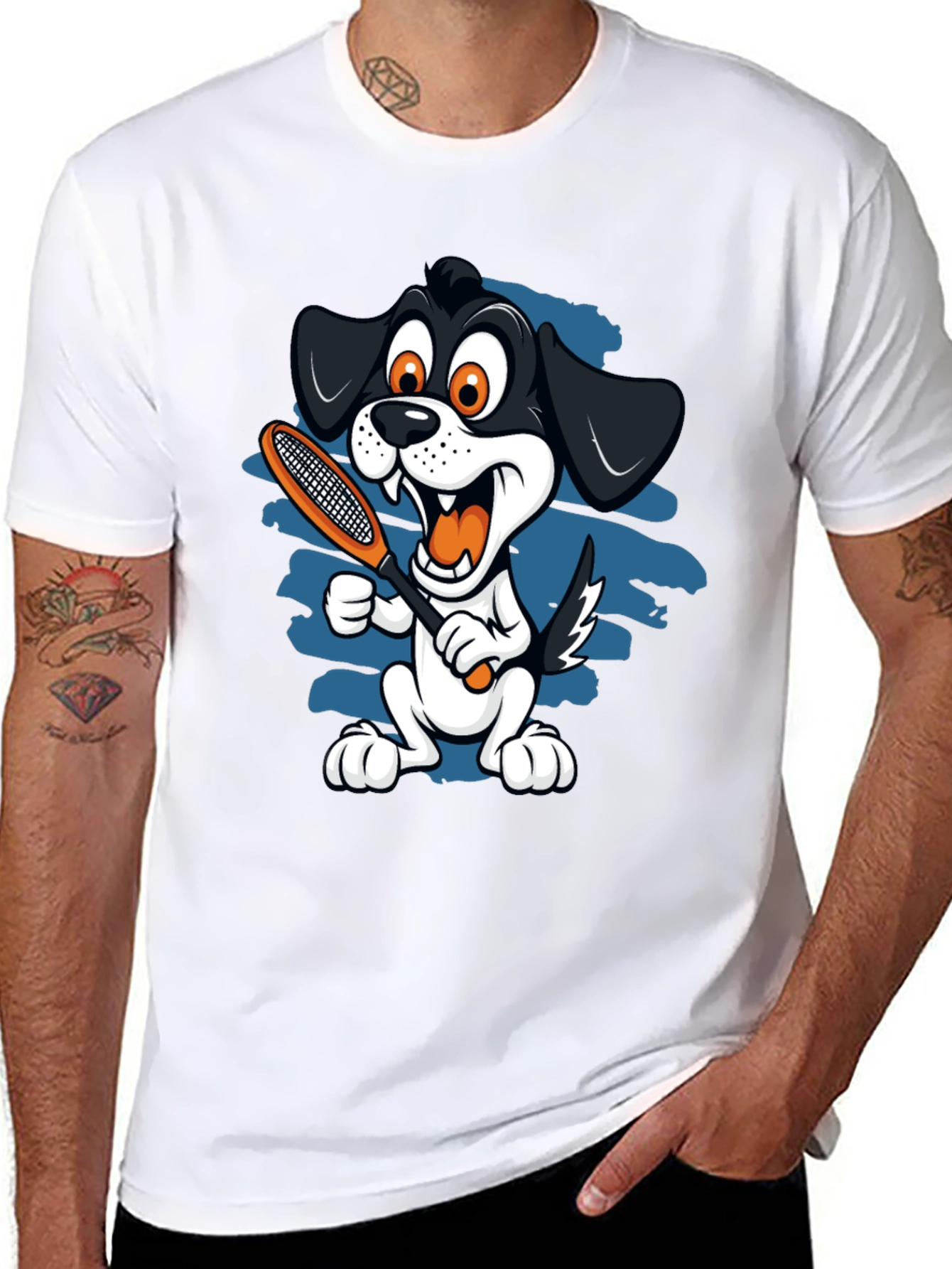 Cartoon Dog Tennis T-Shirt