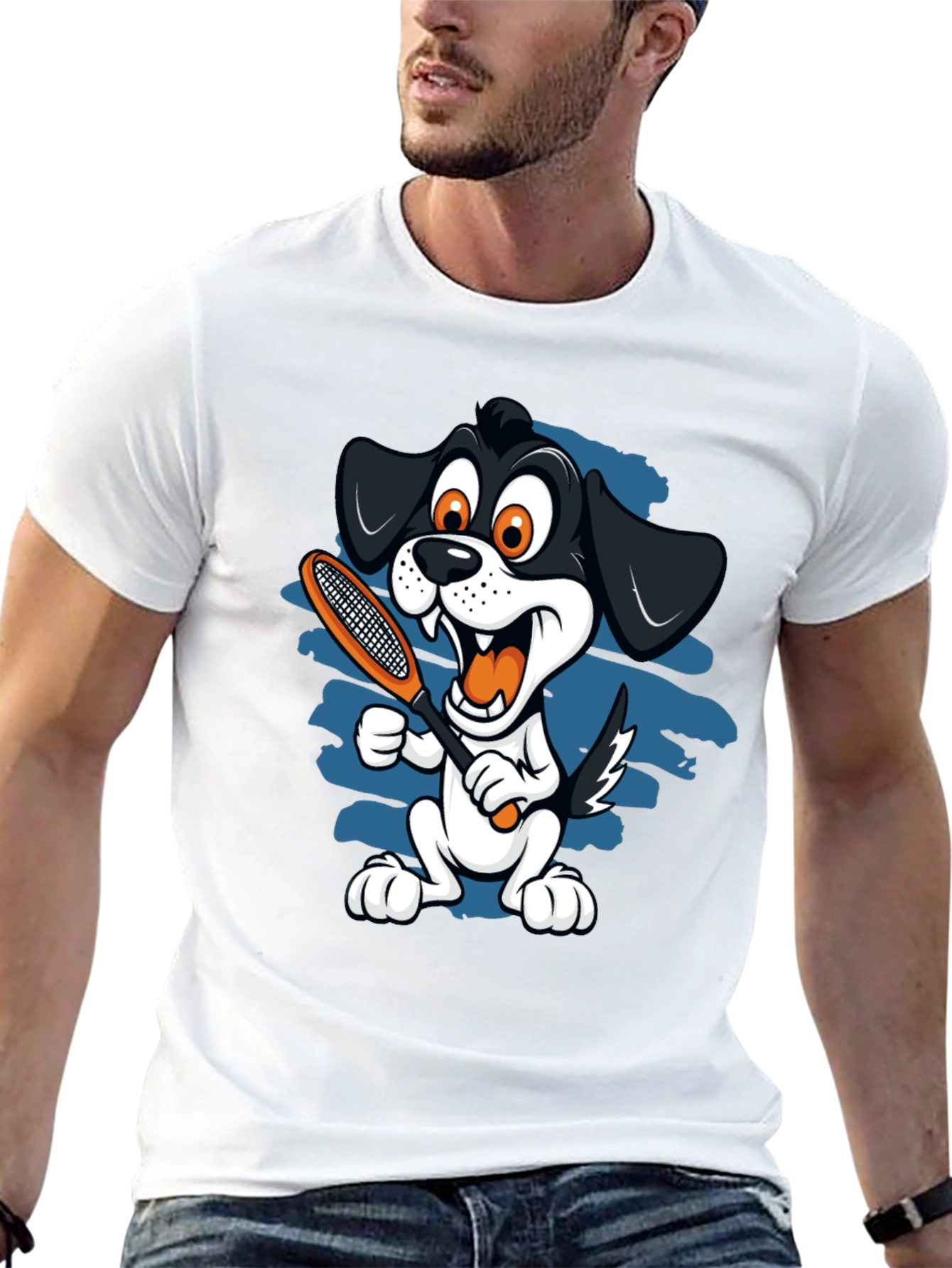 Cartoon Dog Tennis T-Shirt