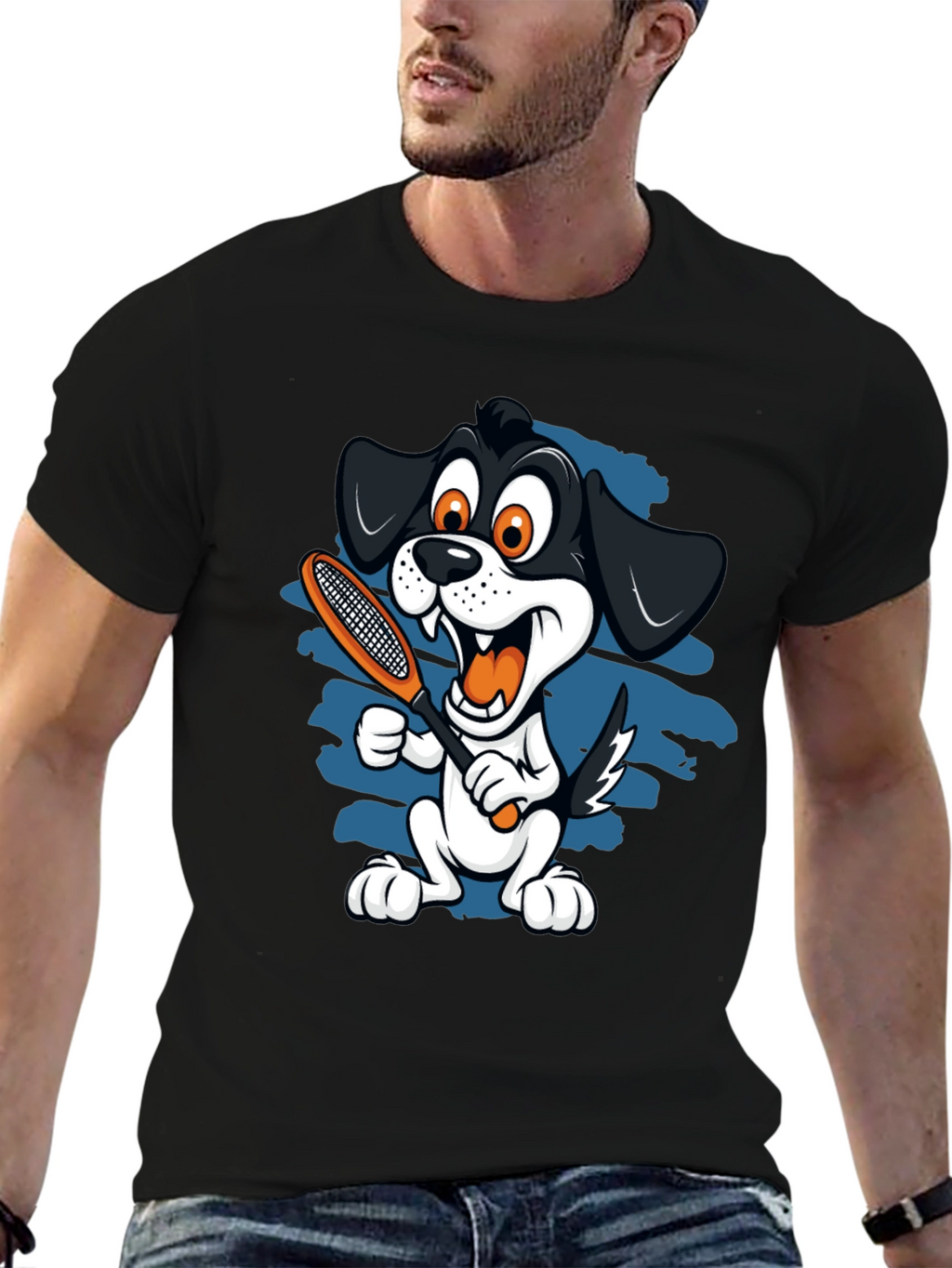 Cartoon Dog Tennis T-Shirt
