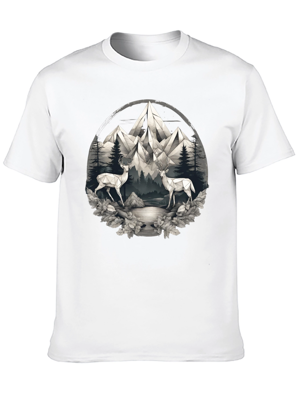 Geometric Deer Mountain Scene Graphic Tee