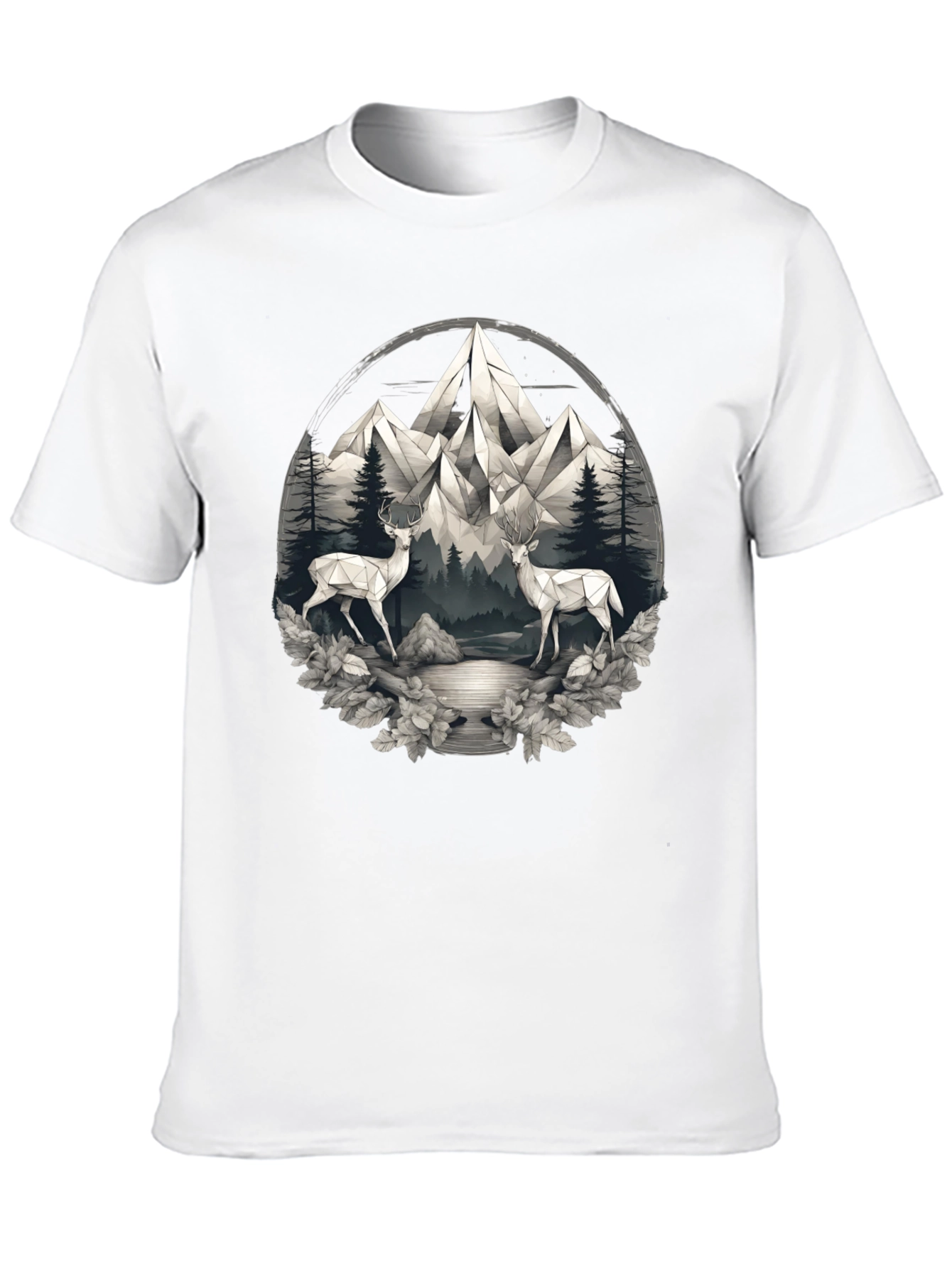 Geometric Deer Mountain Scene Graphic Tee