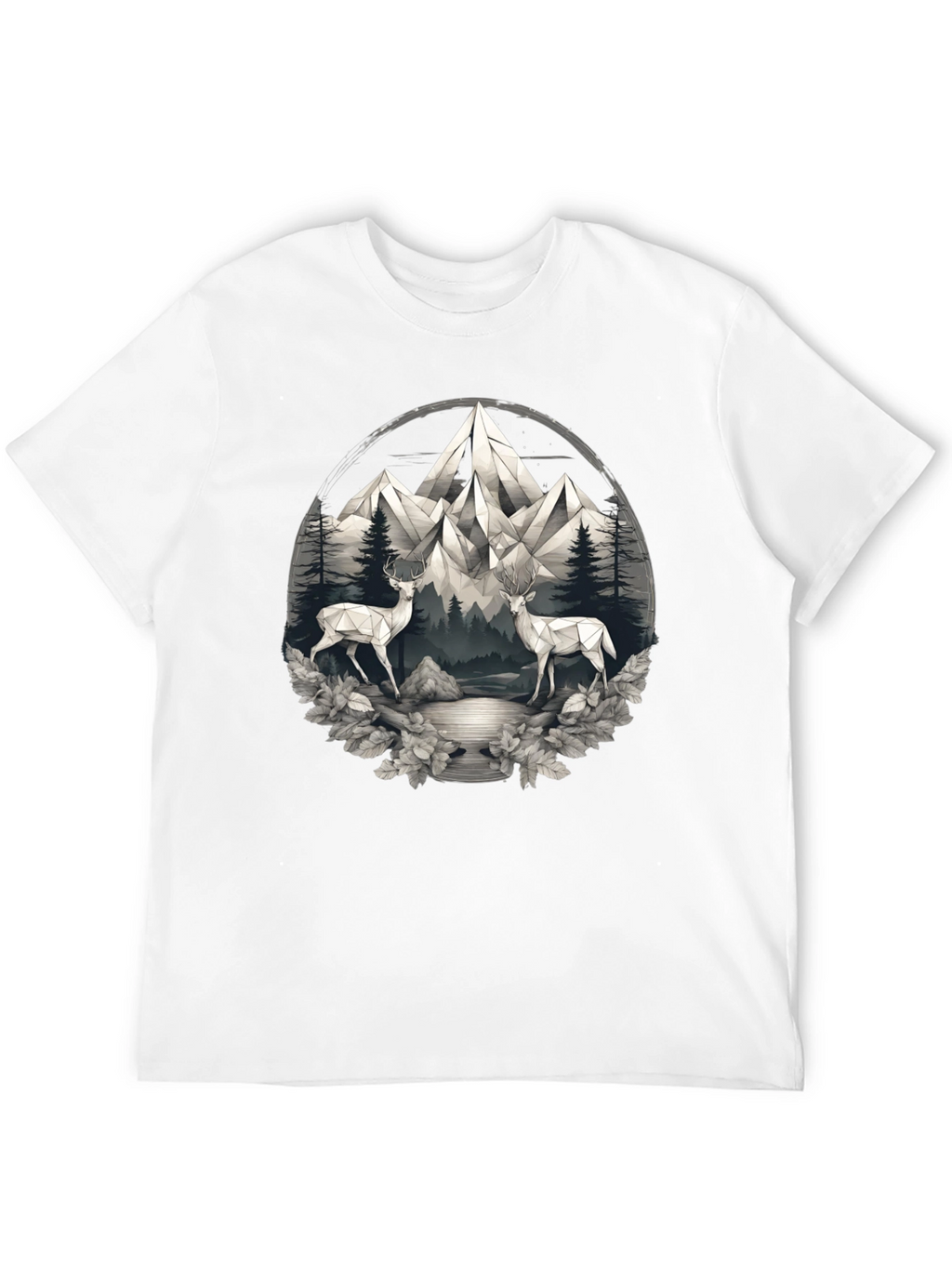 Geometric Deer Mountain Scene Graphic Tee