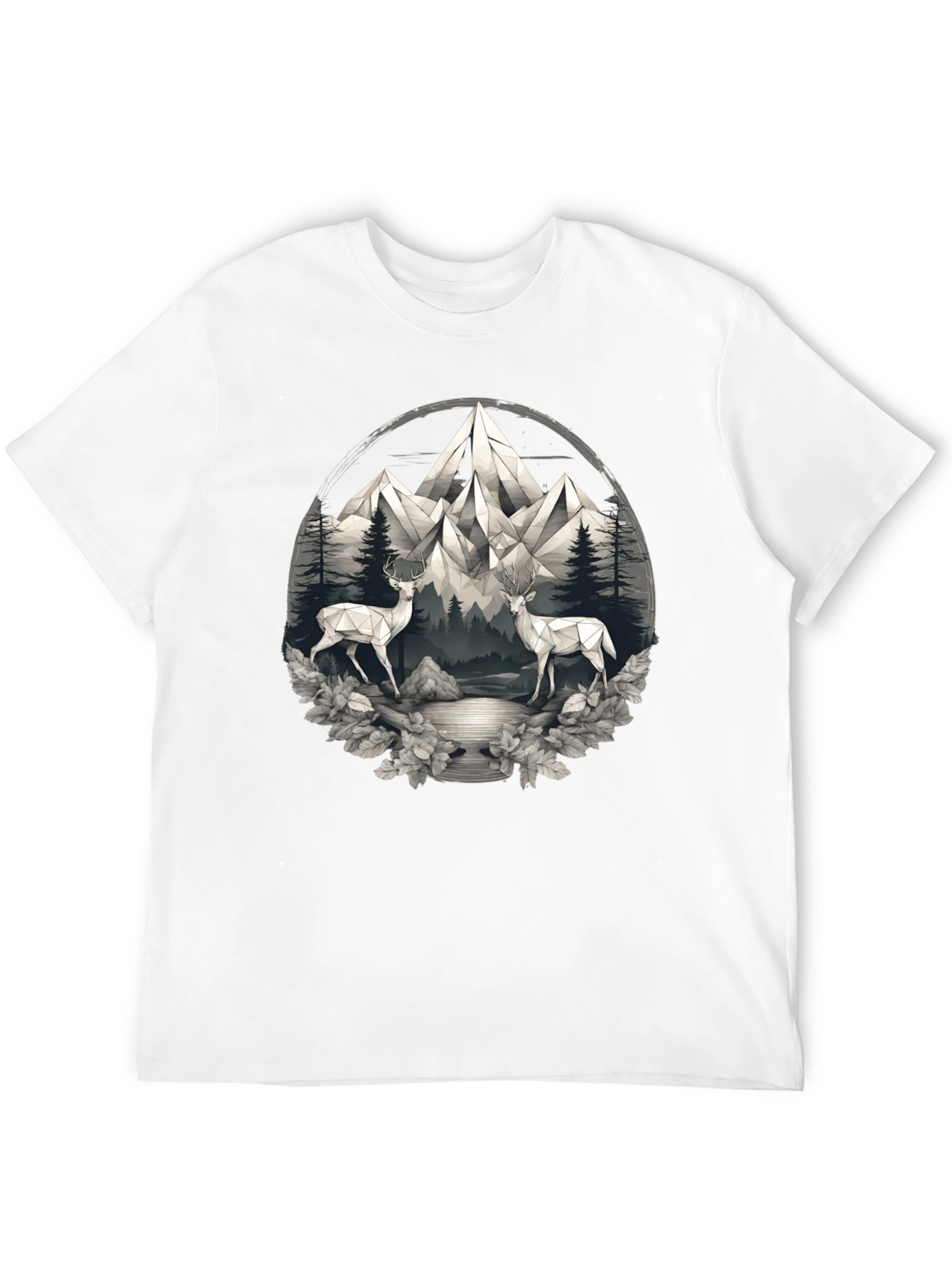 Geometric Deer Mountain Scene Graphic Tee
