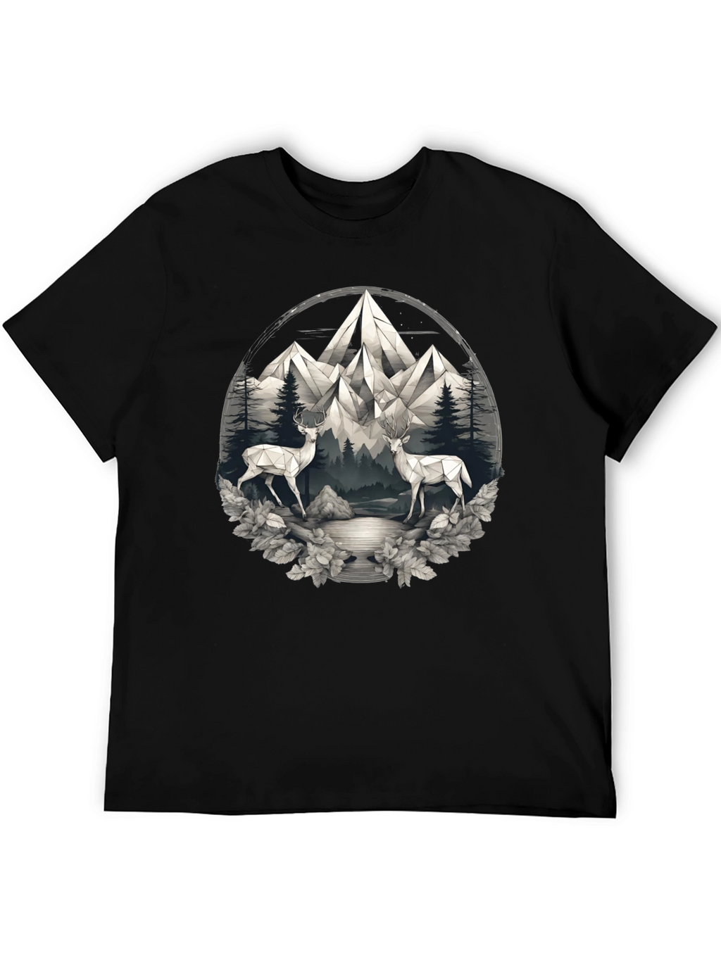 Geometric Deer Mountain Scene Graphic Tee