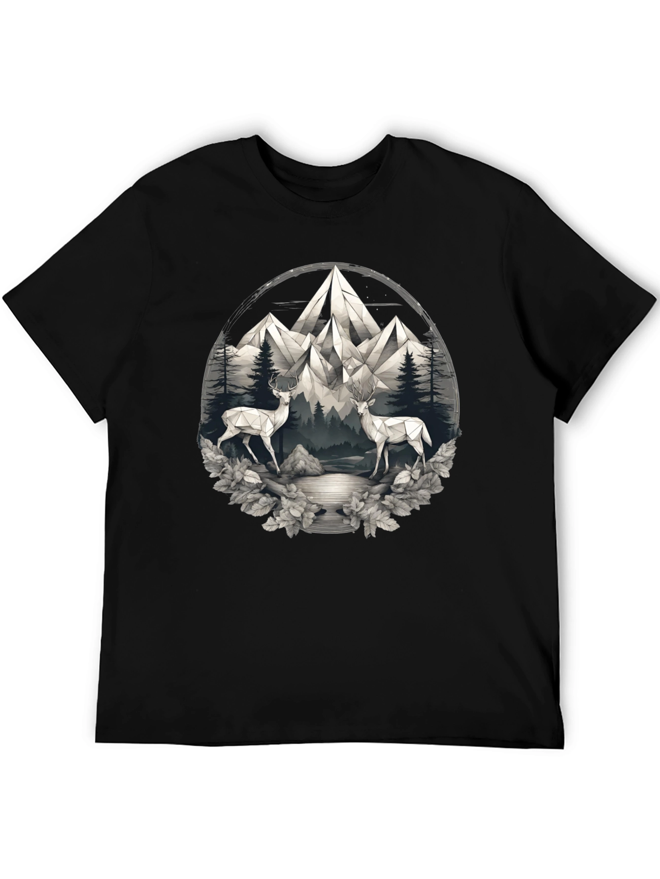 Geometric Deer Mountain Scene Graphic Tee