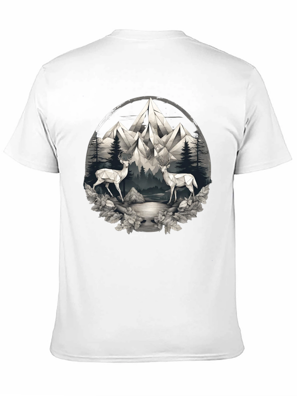 Geometric Deer Mountain Scene Graphic Tee