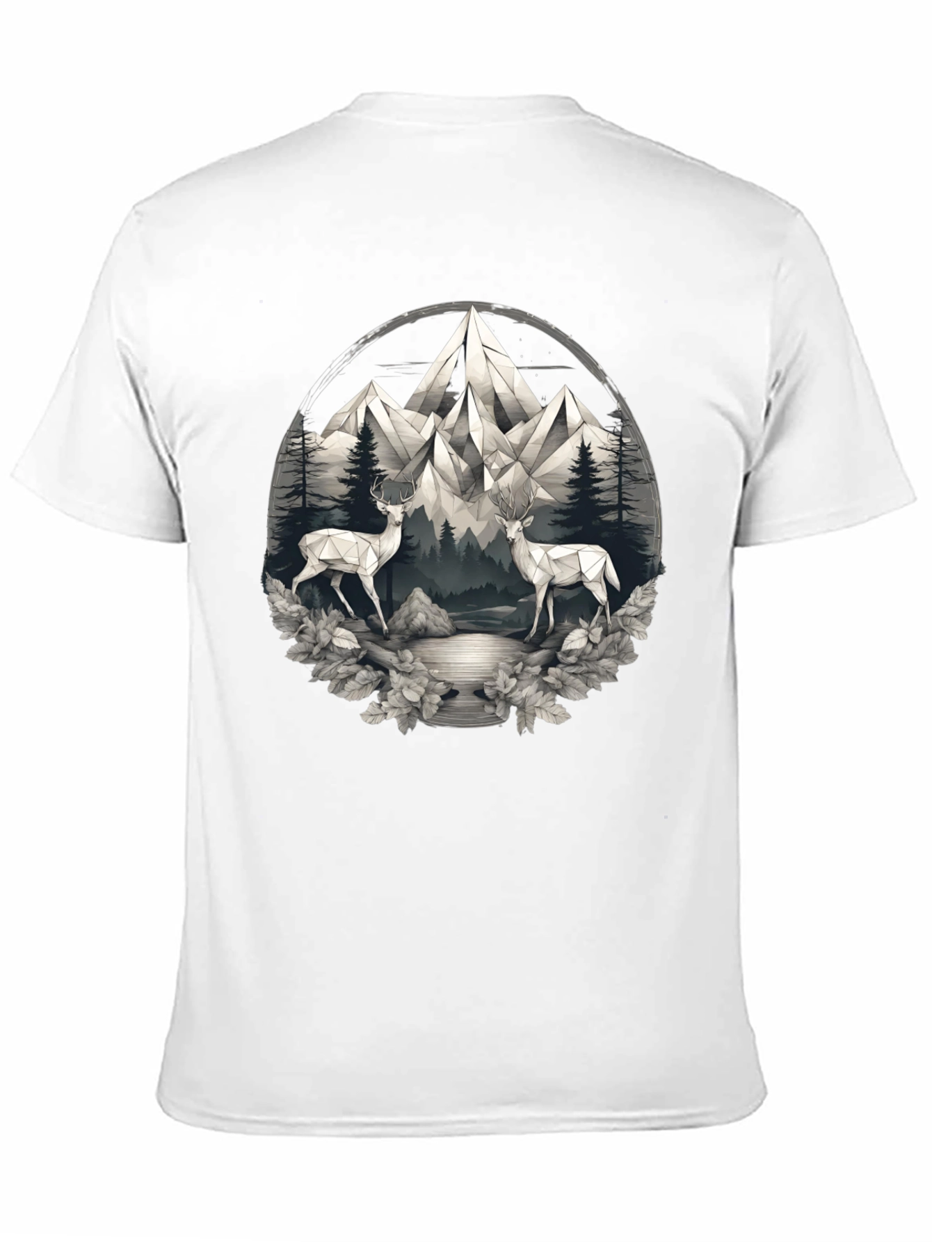 Geometric Deer Mountain Scene Graphic Tee