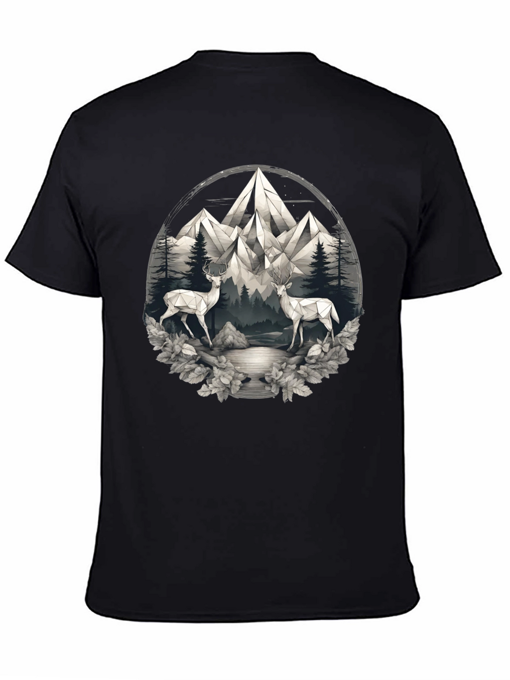 Geometric Deer Mountain Scene Graphic Tee