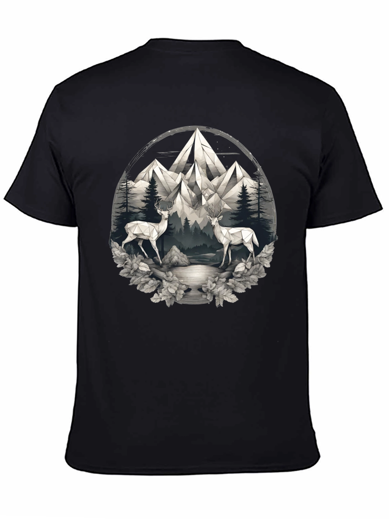 Geometric Deer Mountain Scene Graphic Tee