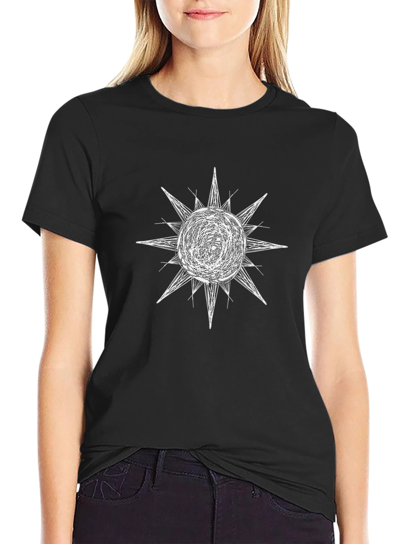 Abstract Sun Graphic Black T-Shirt