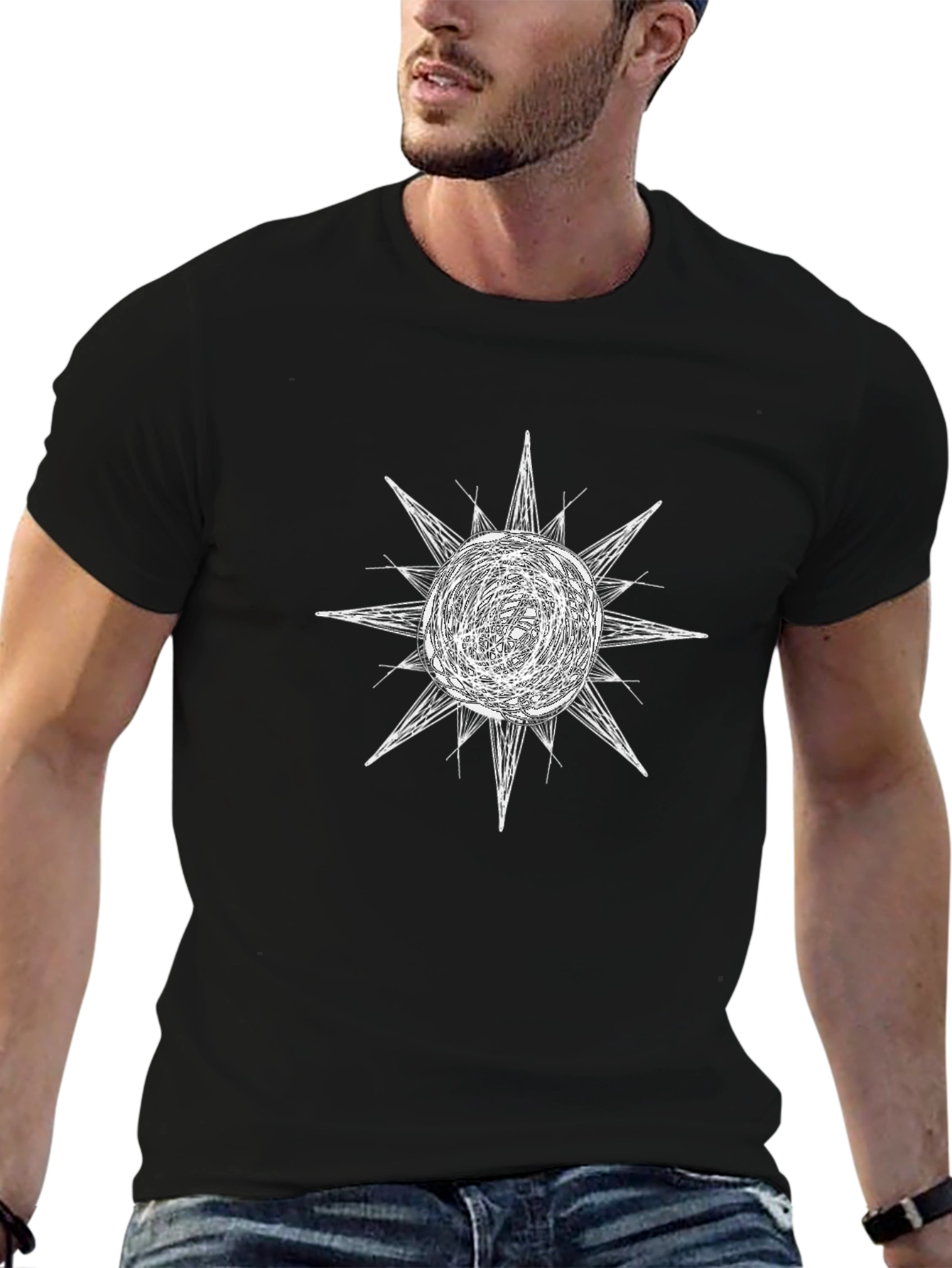 Abstract Sun Graphic Black T-Shirt