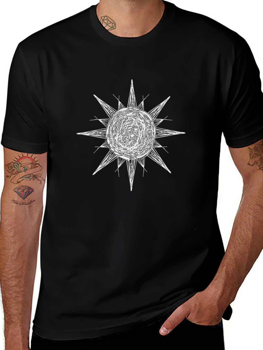 Abstract Sun Graphic Black T-Shirt