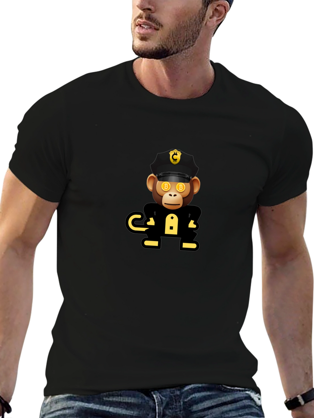 Bitcoin Ape Officer Black T-Shirt