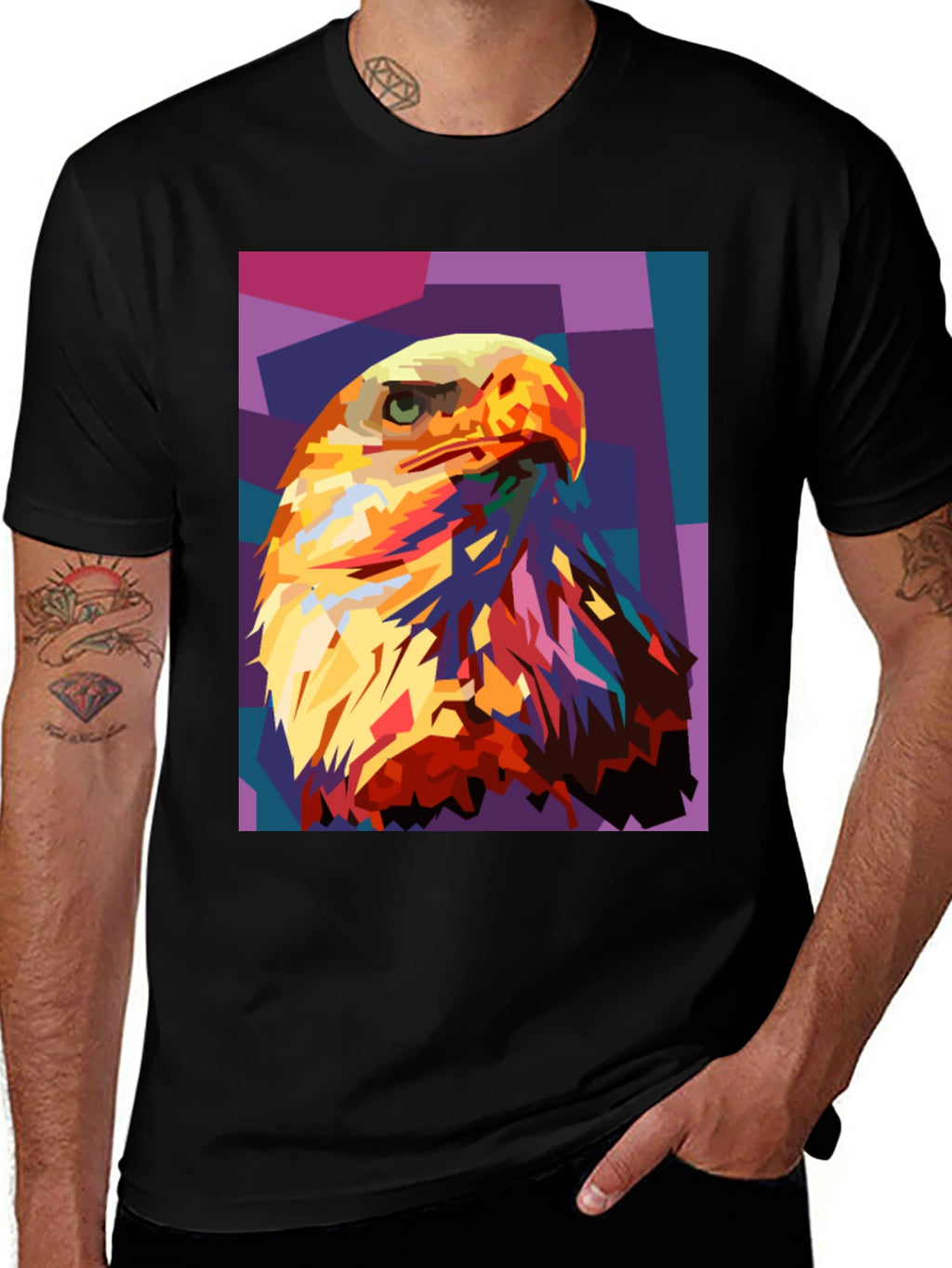 Eagle Pop Art Graphic Black T-Shirt