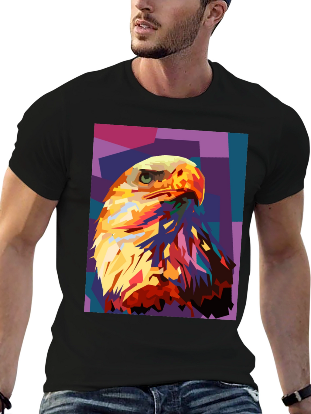 Eagle Pop Art Graphic Black T-Shirt
