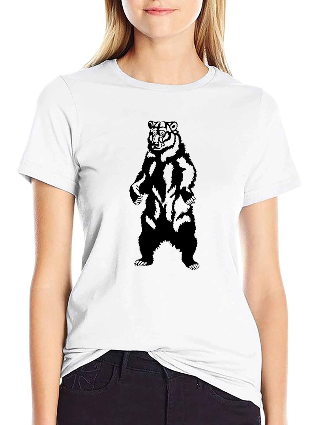 Bear Graphic Tee - Solid Black Comfort Fit Shirt