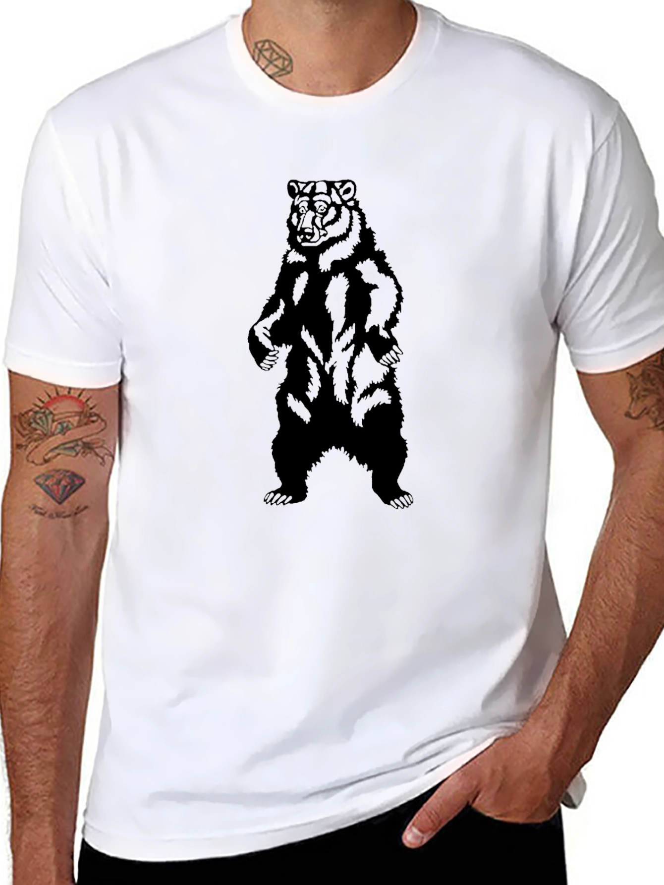 Bear Graphic Tee - Solid Black Comfort Fit Shirt