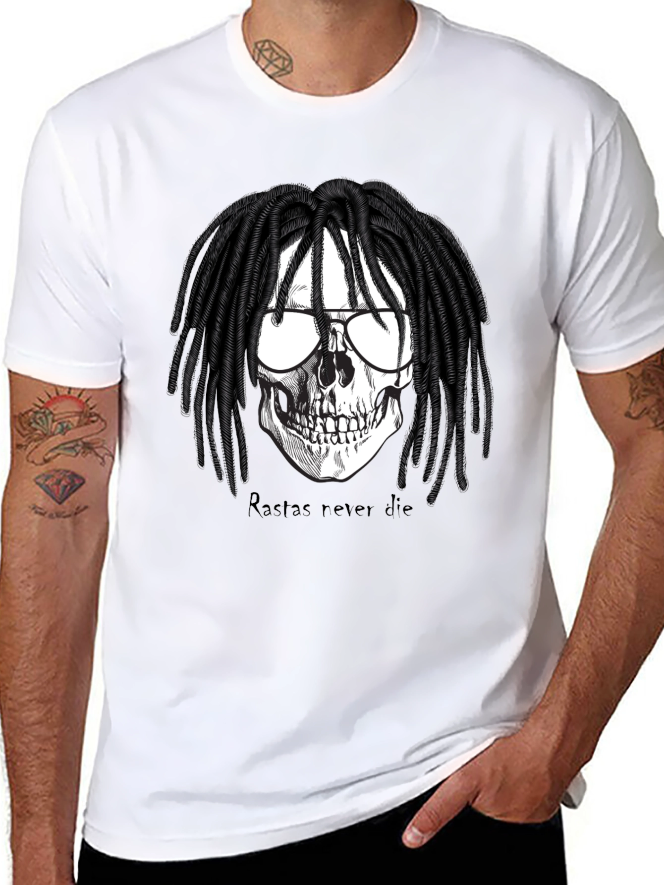 Rasta Skull Graphic Tee - Never Die T-Shirt