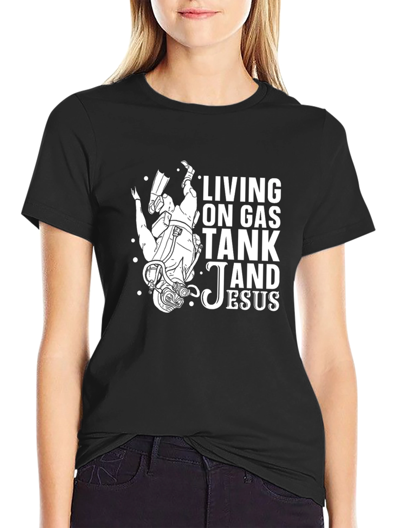 Diver Gas Tank & Jesus Graphic Tee - Black